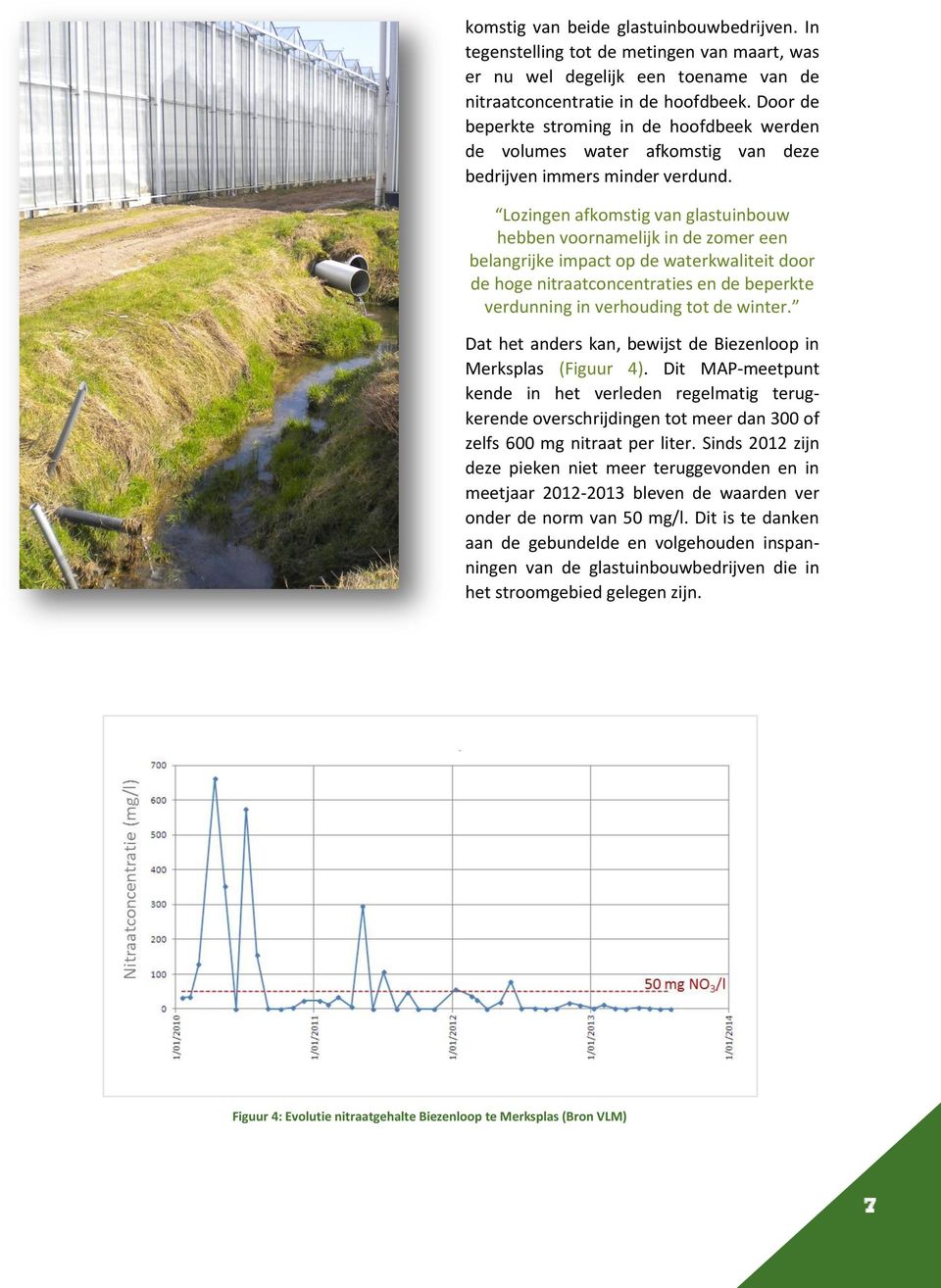 Lozingen afkomstig van glastuinbouw hebben voornamelijk in de zomer een belangrijke impact op de waterkwaliteit door de hoge nitraatconcentraties en de beperkte verdunning in verhouding tot de winter.