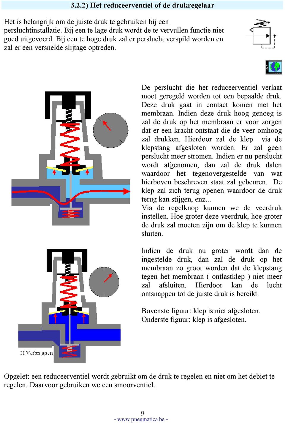 Deze druk gaat in contact komen met het membraan. Indien deze druk hoog genoeg is zal de druk op het membraan er voor zorgen dat er een kracht ontstaat die de veer omhoog zal drukken.