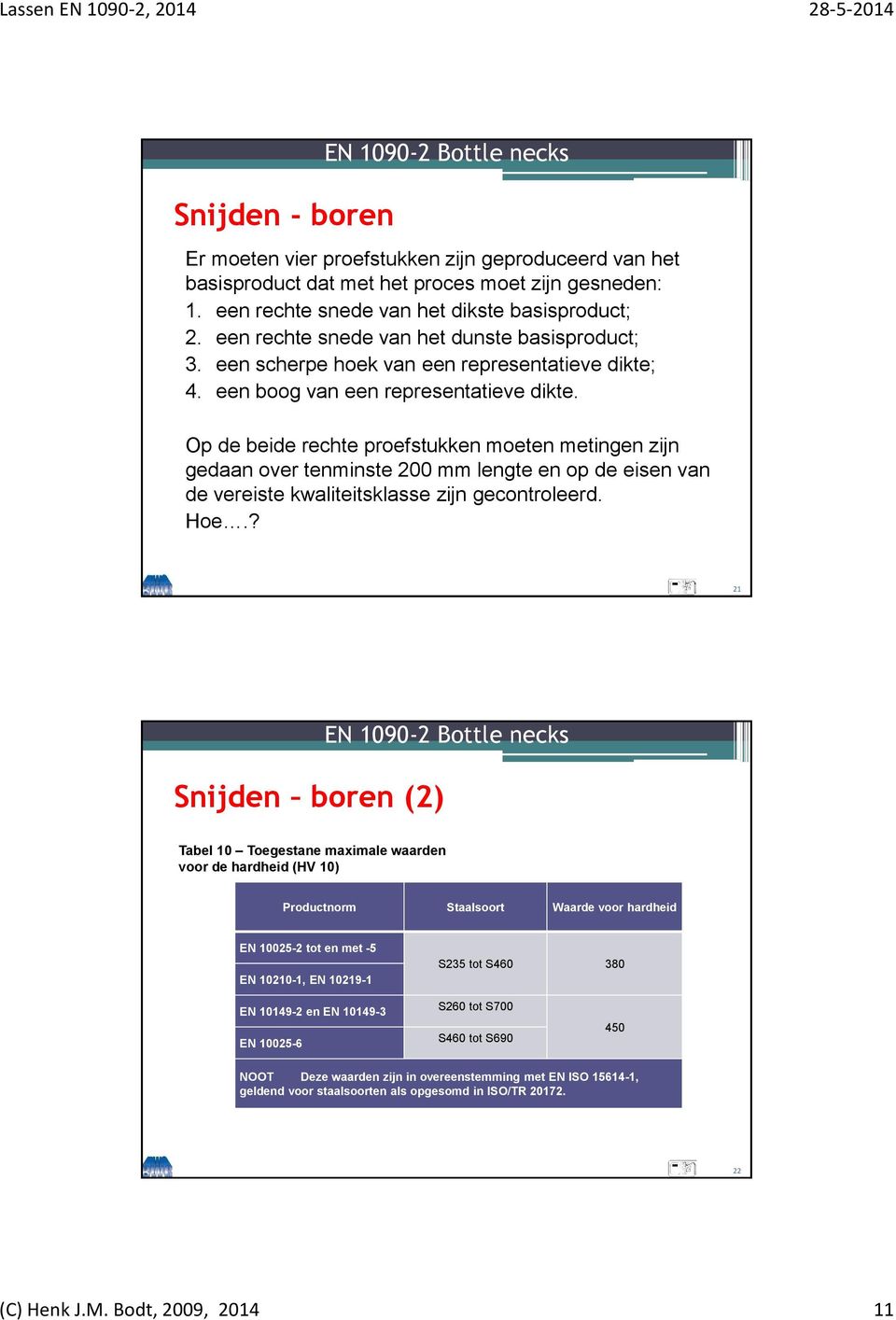 Op de beide rechte proefstukken moeten metingen zijn gedaan over tenminste 200 mm lengte en op de eisen van de vereiste kwaliteitsklasse zijn gecontroleerd. Hoe.