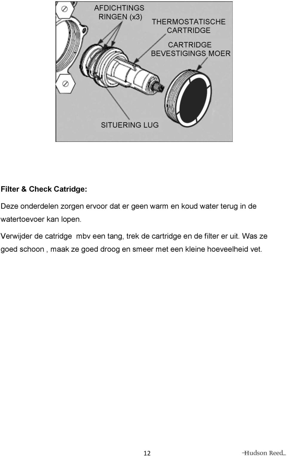 Verwijder de catridge mbv een tang, trek de cartridge en de filter er