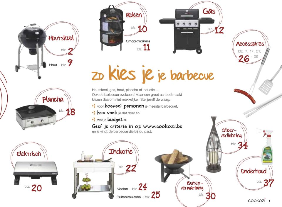 Stel jezelf de vraag: ) voor hoeveel personen je meestal barbecuet, ) hoe vaak je dat doet en ) wat je budget is. Geef je criteria in op www.cookozi.