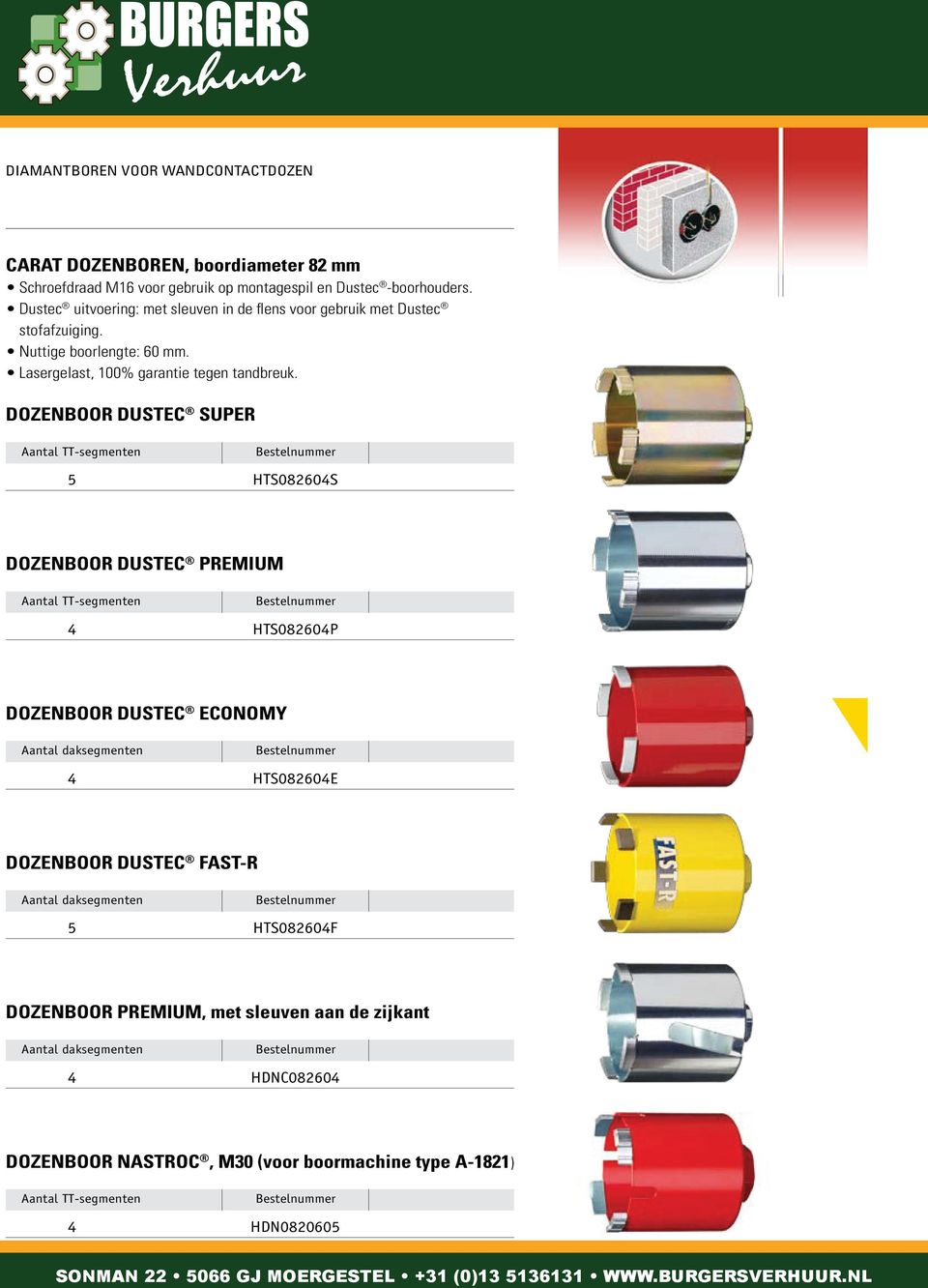 DOZENBOOR DUSTEC SUPER Aantal TT-segmenten 5 HTS082604S DOZENBOOR DUSTEC PREMIUM Aantal TT-segmenten 4 HTS082604P DOZENBOOR DUSTEC ECONOMY Aantal daksegmenten 4 HTS082604E