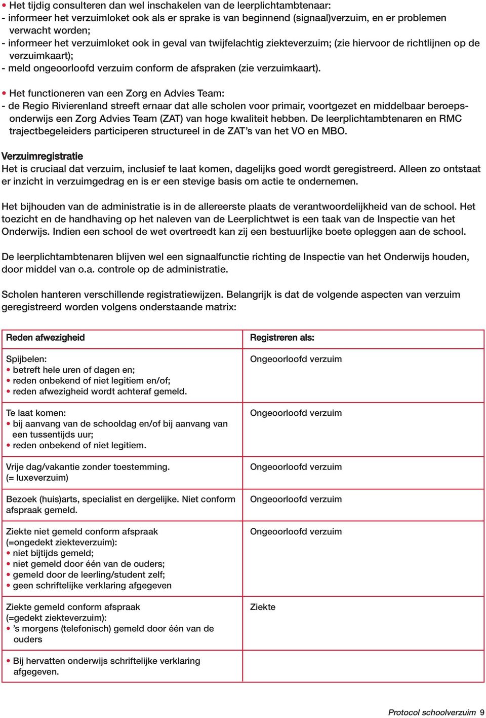 Het functioneren van een Zorg en Advies Team: - de Regio Rivierenland streeft ernaar dat alle scholen voor primair, voortgezet en middelbaar beroepsonderwijs een Zorg Advies Team (ZAT) van hoge