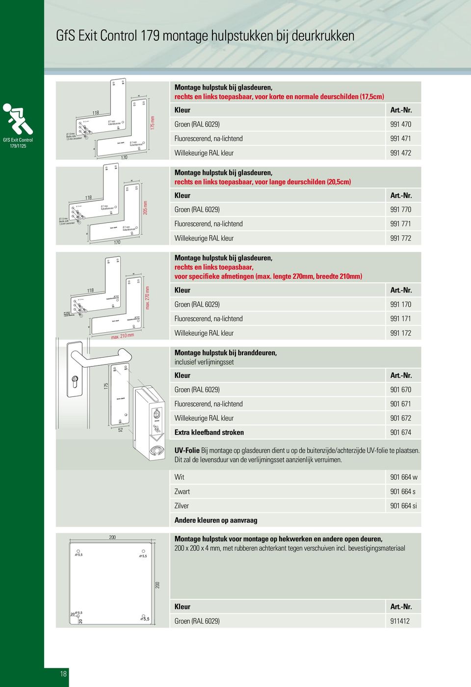 hulpstuk bij glasdeuren, rechts en links toepasbaar, voor lange deurschilden (20,5cm) 118 Kleur 3 mm Ø 7 mm Kabeldoorvoer 205 mm Groen (RAL 6029) 991 770 Ø 7,5 mm Beide zijde 1,5 mm verzonken Ø 7 mm