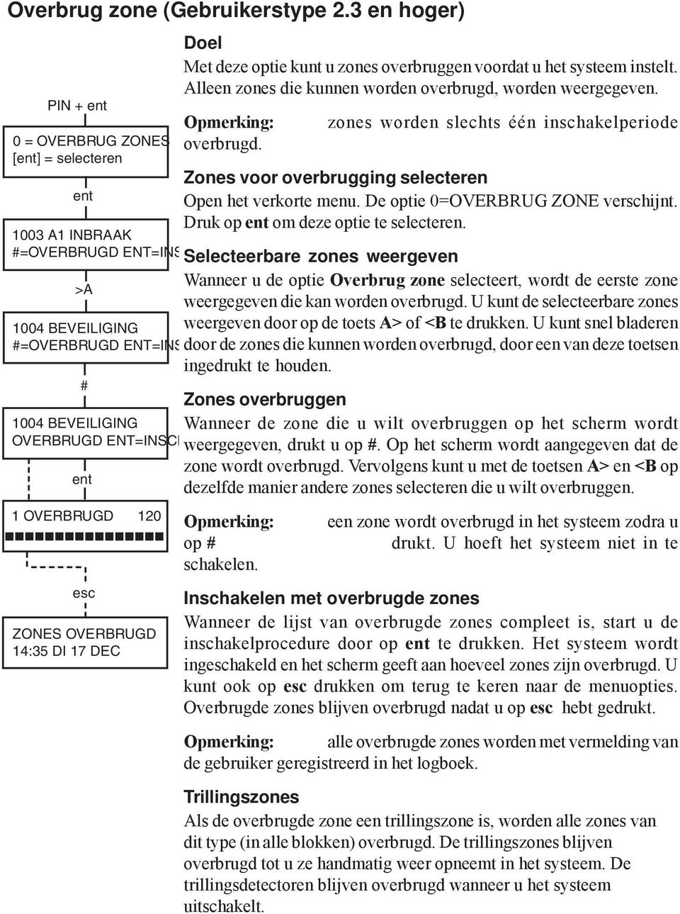 De optie 0=OVERBRUG ZONE verschijnt. Druk op om deze optie te selecteren.