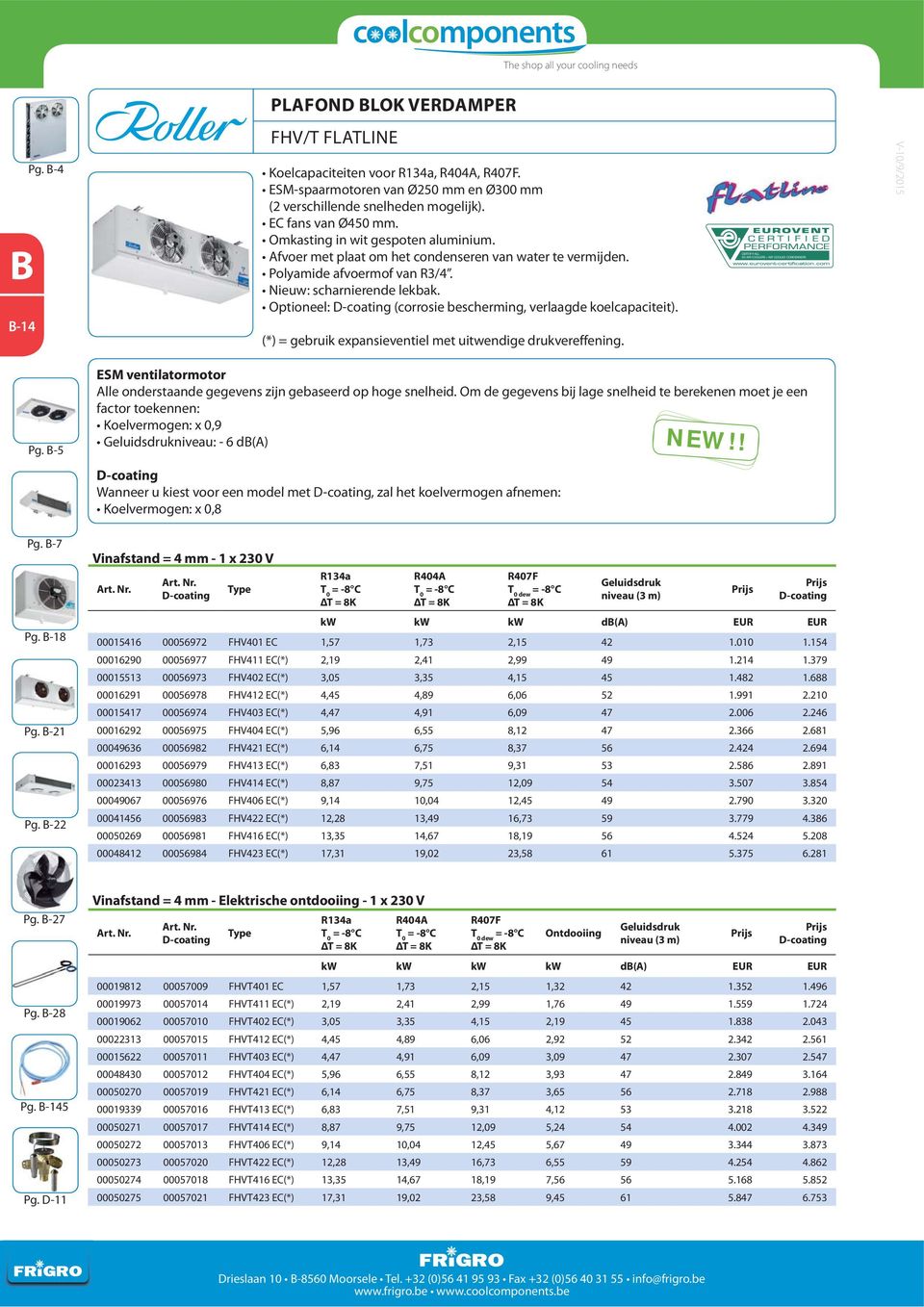 Optioneel: D-coating (corrosie bescherming, verlaagde koelcapaciteit). (*) = gebruik expansieventiel met uitwendige drukvereffening. CERTIFY-ALL DX AIR COOLERS AIR COOLED CONDENSERS Pg. -5 Pg. -7 Pg.