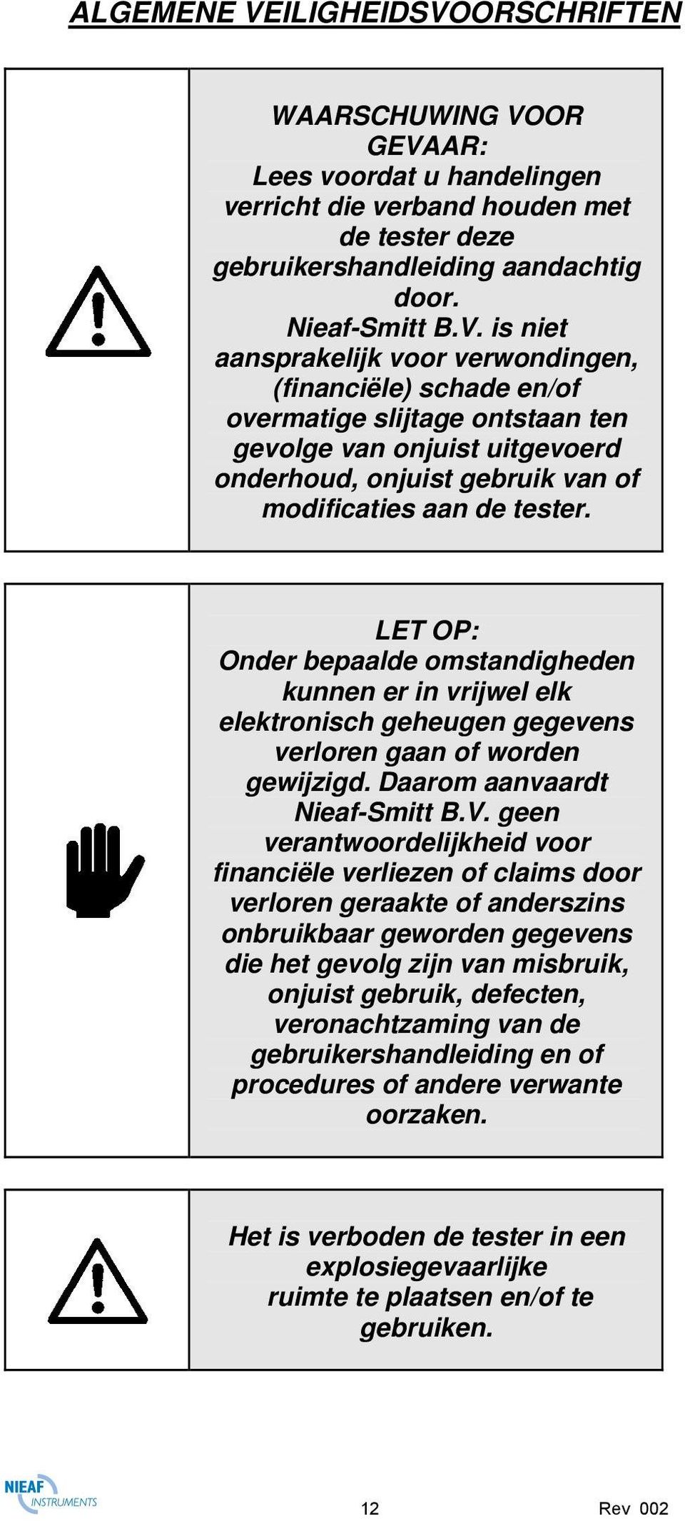 ORSCHRIFTEN WAARSCHUWING VO