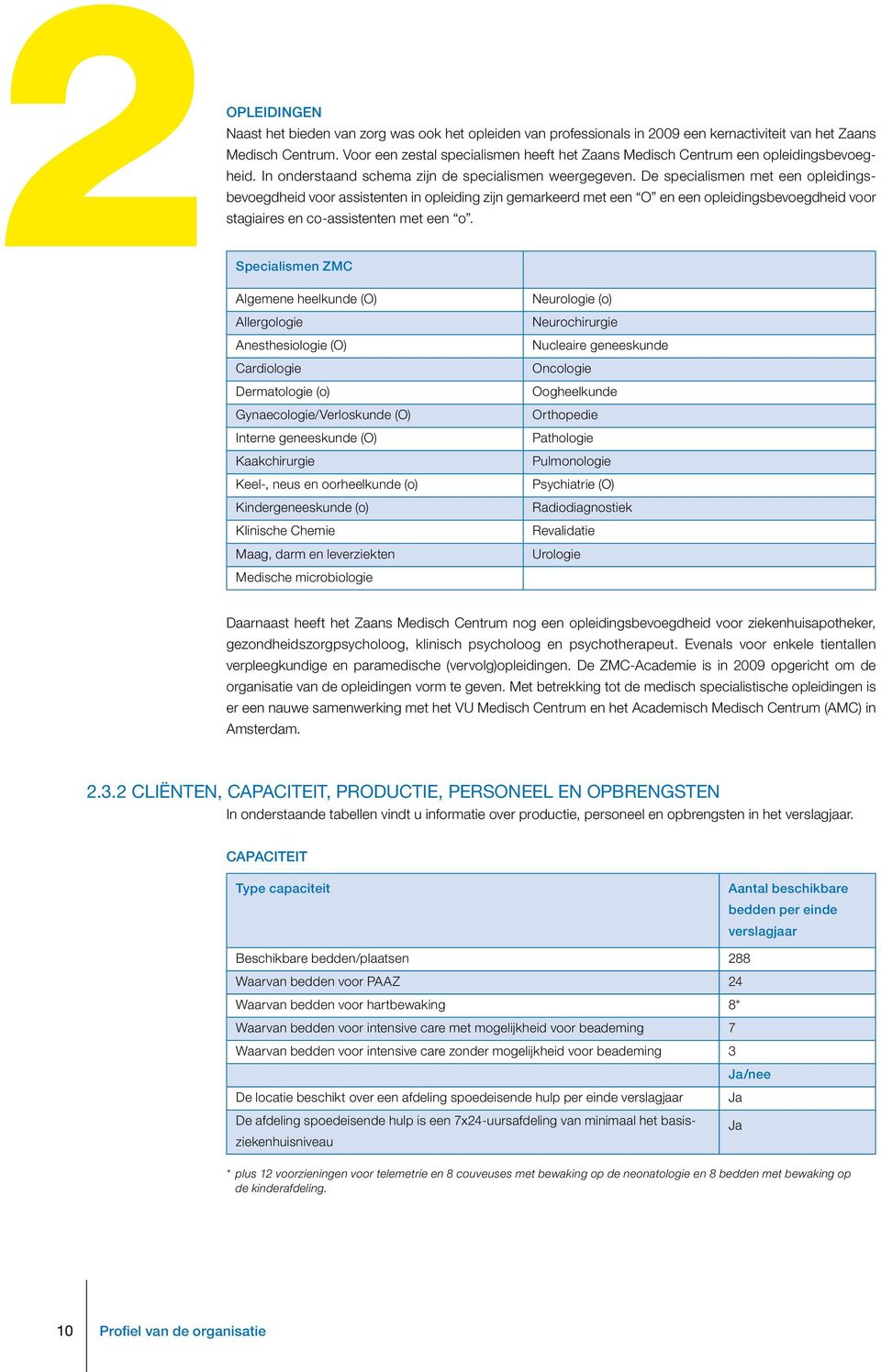 De specialismen met een opleidingsbevoegdheid voor assistenten in opleiding zijn gemarkeerd met een O en een opleidingsbevoegdheid voor stagiaires en co-assistenten met een o.