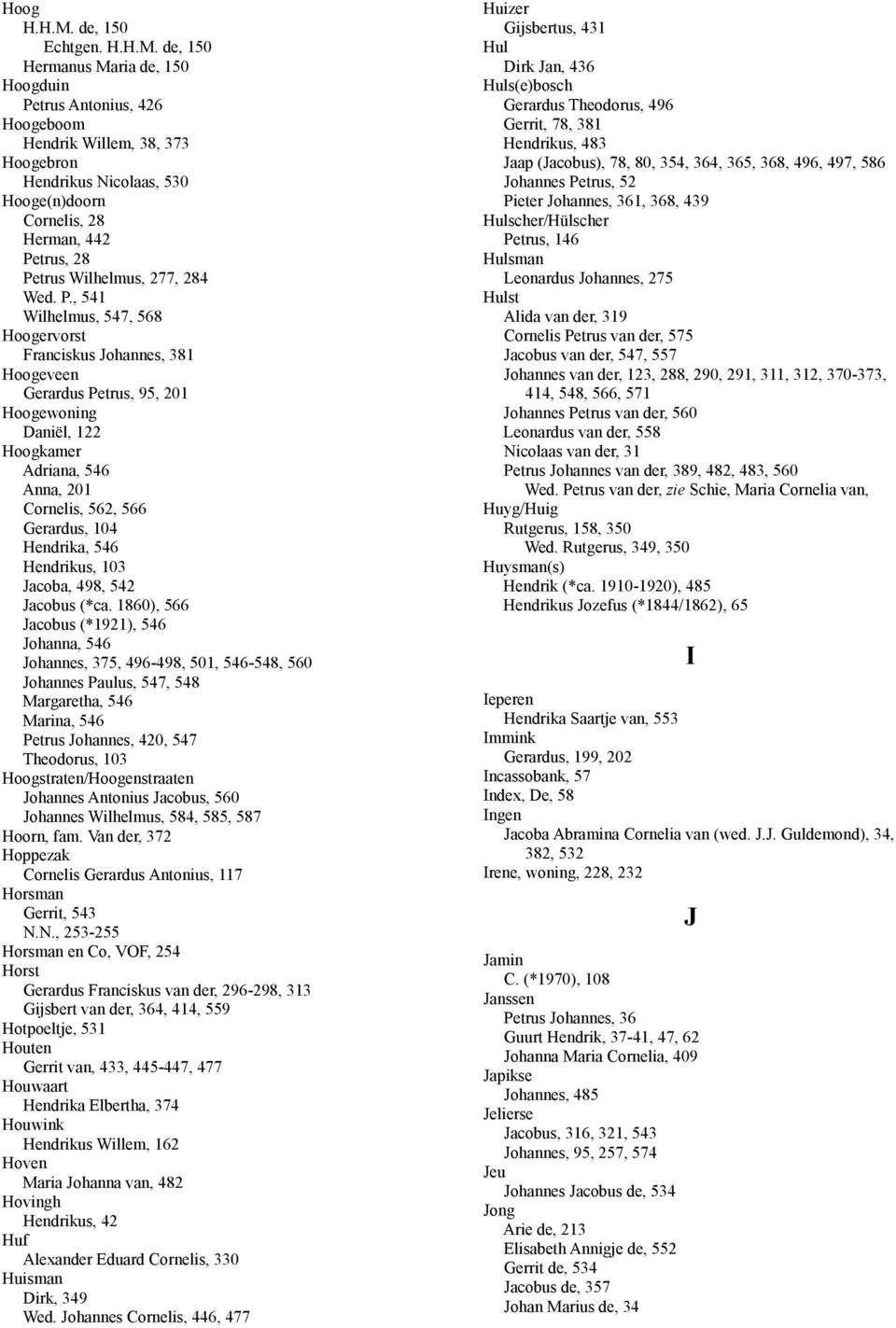 de, 150 Hermanus Maria de, 150 Hoogduin Petrus Antonius, 426 Hoogeboom Hendrik Willem, 38, 373 Hoogebron Hendrikus Nicolaas, 530 Hooge(n)doorn Cornelis, 28 Herman, 442 Petrus, 28 Petrus Wilhelmus,