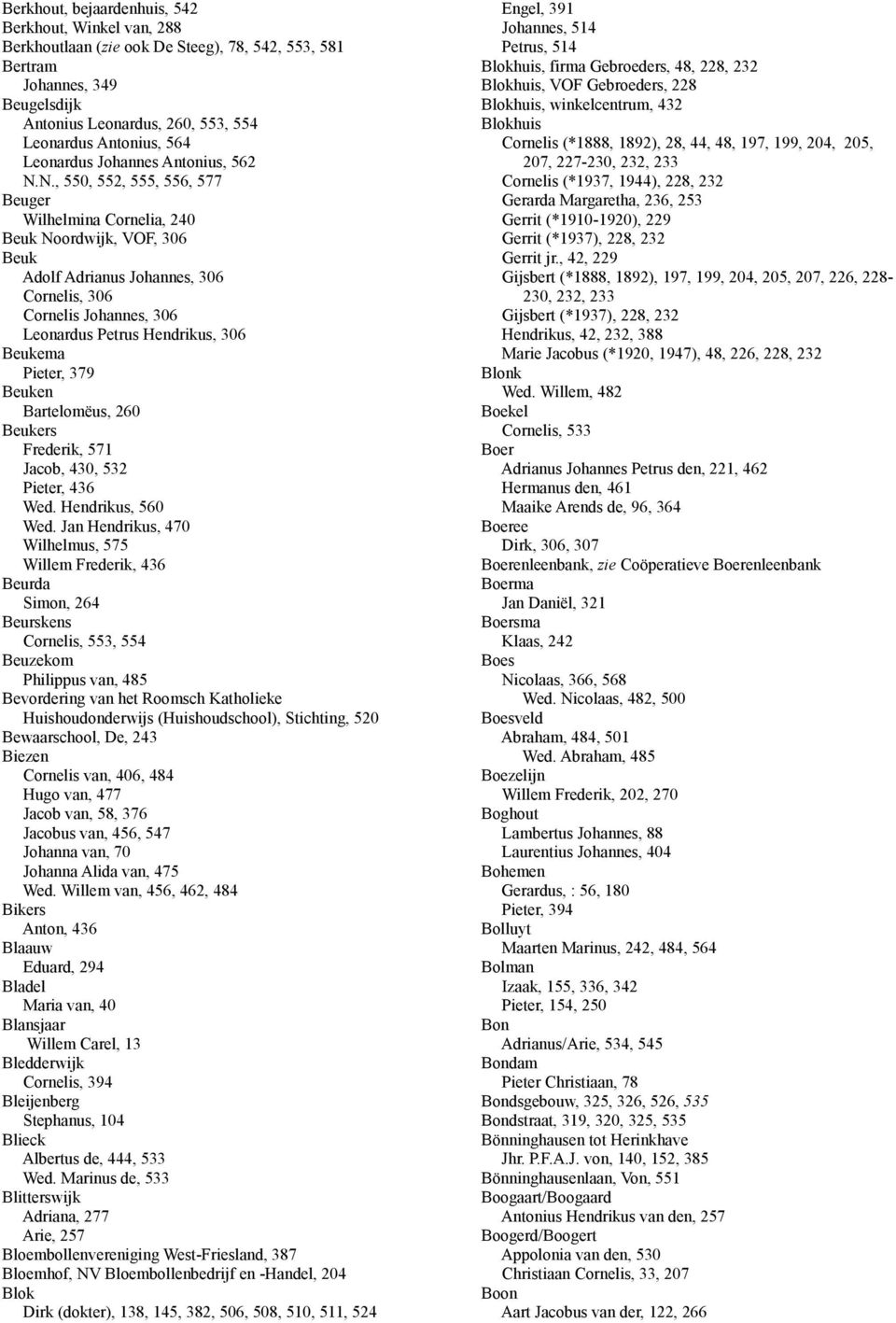 N., 550, 552, 555, 556, 577 Beuger Wilhelmina Cornelia, 240 Beuk Noordwijk, VOF, 306 Beuk Adolf Adrianus Johannes, 306 Cornelis, 306 Cornelis Johannes, 306 Leonardus Petrus Hendrikus, 306 Beukema