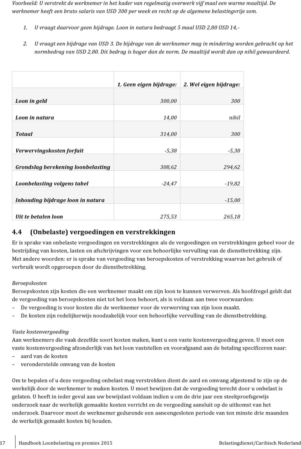 U vraagt een bijdrage van USD 3. De bijdrage van de werknemer mag in mindering worden gebracht op het normbedrag van USD 2,80. Dit bedrag is hoger dan de norm.