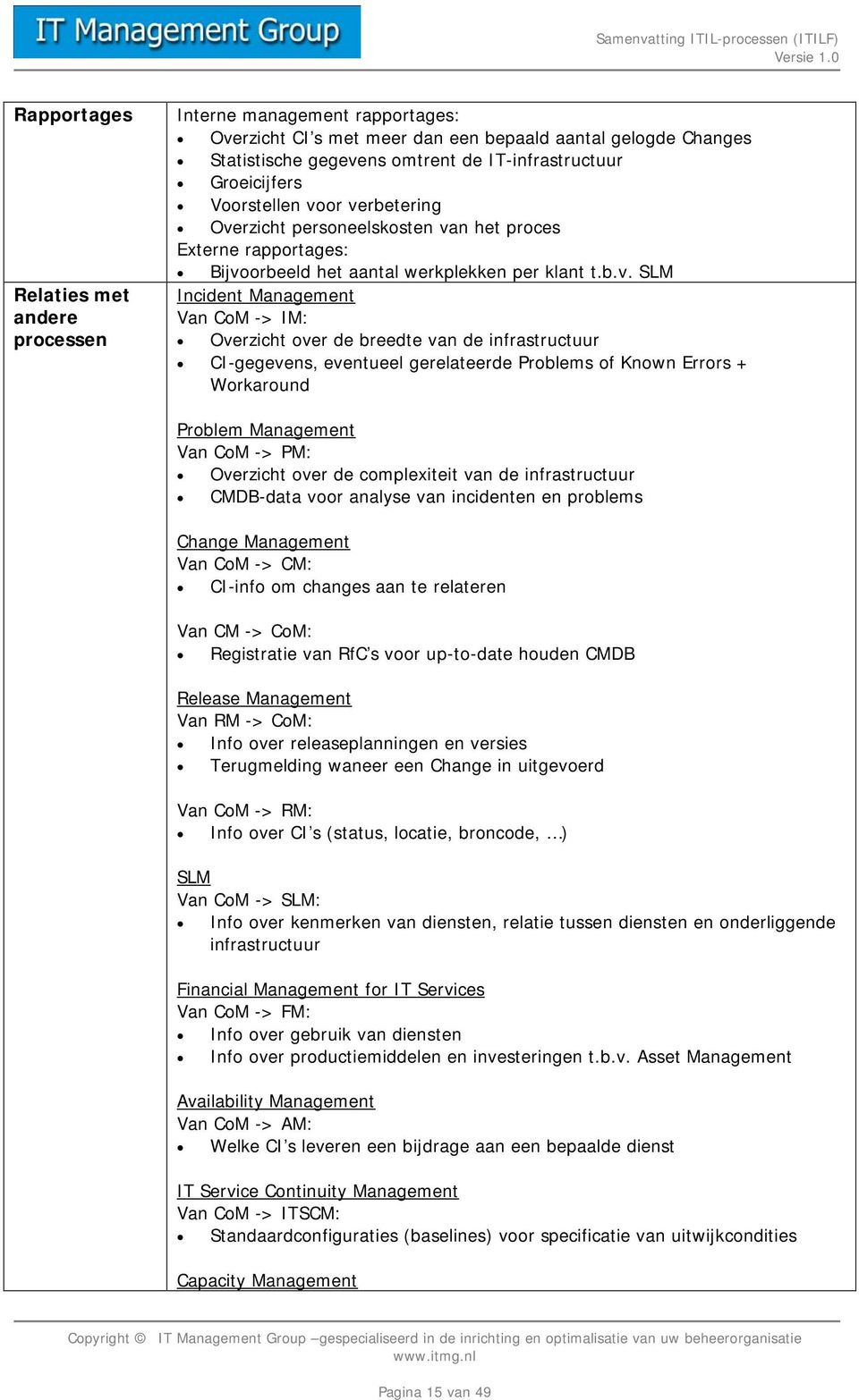 de breedte van de infrastructuur CI-gegevens, eventueel gerelateerde Problems of Known Errors + Workaround Problem Management Van CoM -> PM: Overzicht over de complexiteit van de infrastructuur