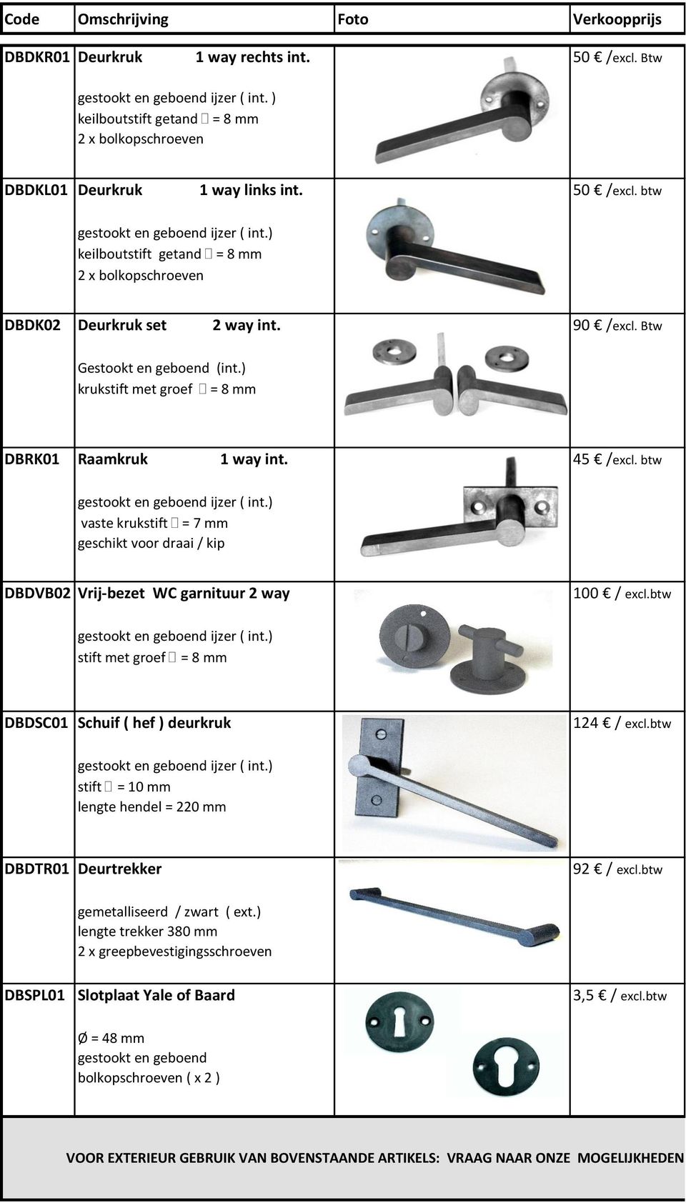 ) keilboutstift getand z = 8 mm 2 x bolkopschroeven DBDK02 Deurkruk set 2 way int. 90 /excl. Btw Gestookt en geboend (int.) krukstift met groef z = 8 mm DBRK01 Raamkruk 1 way int. 45 /excl.