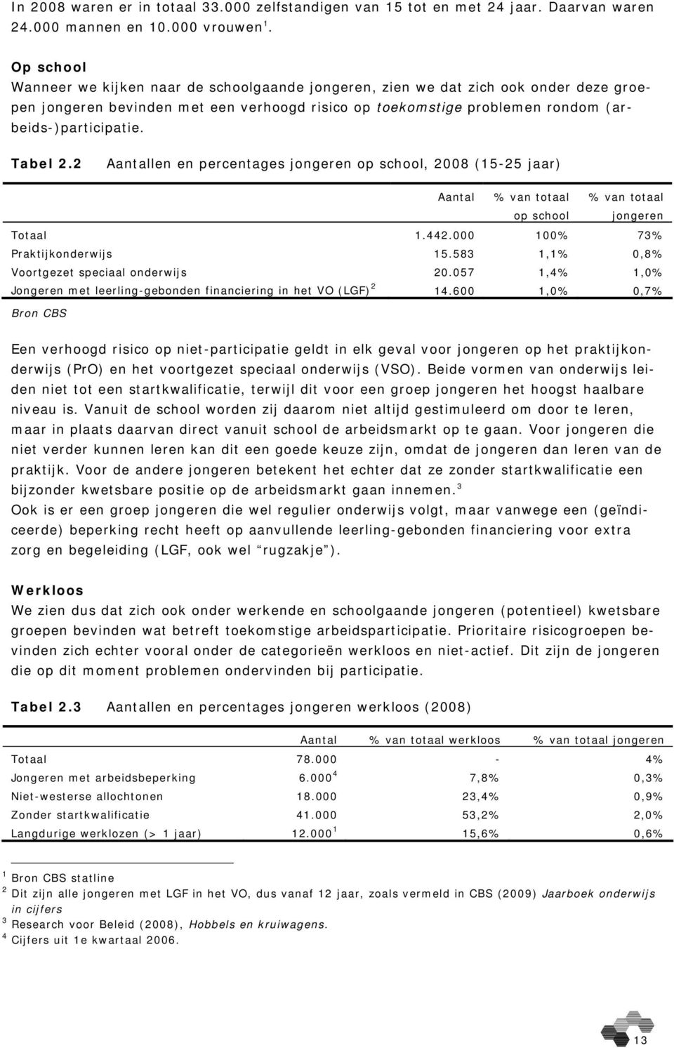 Tabel 2.2 Aantallen en percentages jongeren op school, 2008 (15-25 jaar) Aantal % van totaal op school % van totaal jongeren Totaal 1.442.000 100% 73% Praktijkonderwijs 15.