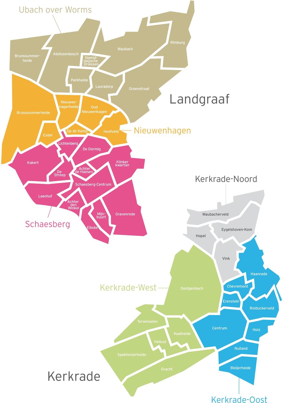 Kakert Leenhof De Streep Achter den Winkel Gravenrode Landgraaf Achter de Haesen Schaesberg-Centrum Abdissenbosch Waubach Rimburg Groenstraat Lauradorp