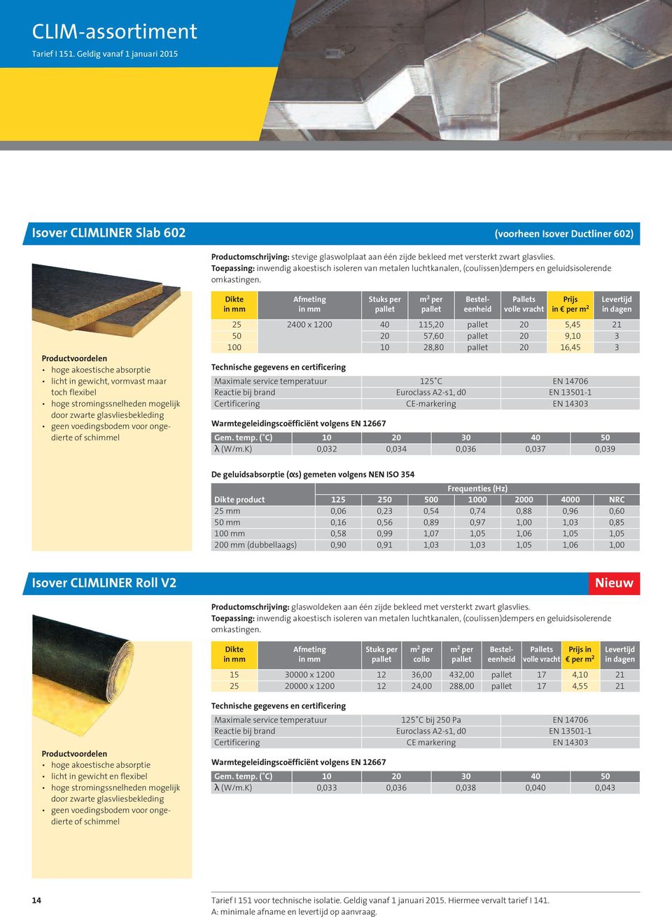 Dikte Afmeting Stuks per m 2 per Bestel- Pallets Prijs Levertijd in mm in mm pallet pallet eenheid volle vracht in per m 2 in dagen hoge akoestische absorptie licht in gewicht, vormvast maar toch