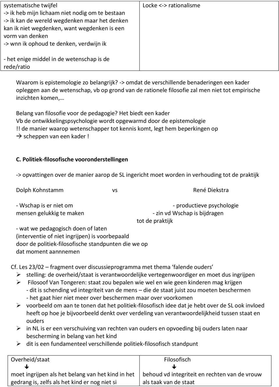 -> omdat de verschillende benaderingen een kader opleggen aan de wetenschap, vb op grond van de rationele filosofie zal men niet tot empirische inzichten komen, Belang van filosofie voor de pedagogie?