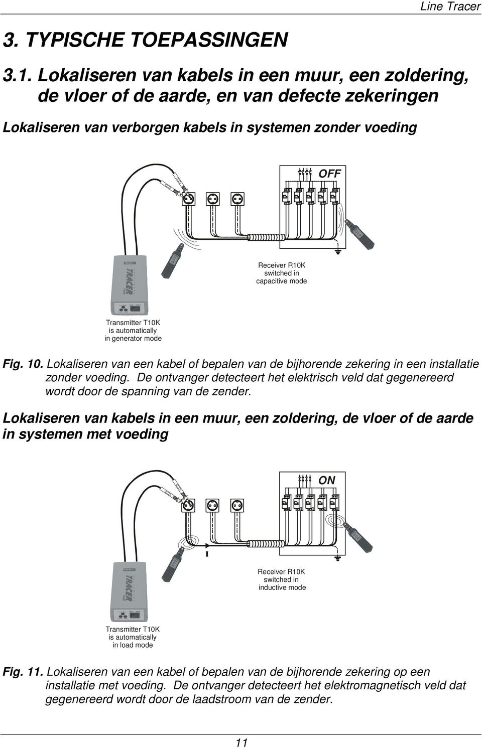 Lokaliseren van een kabel of bepalen van de bijhorende zekering in een installatie zonder voeding.
