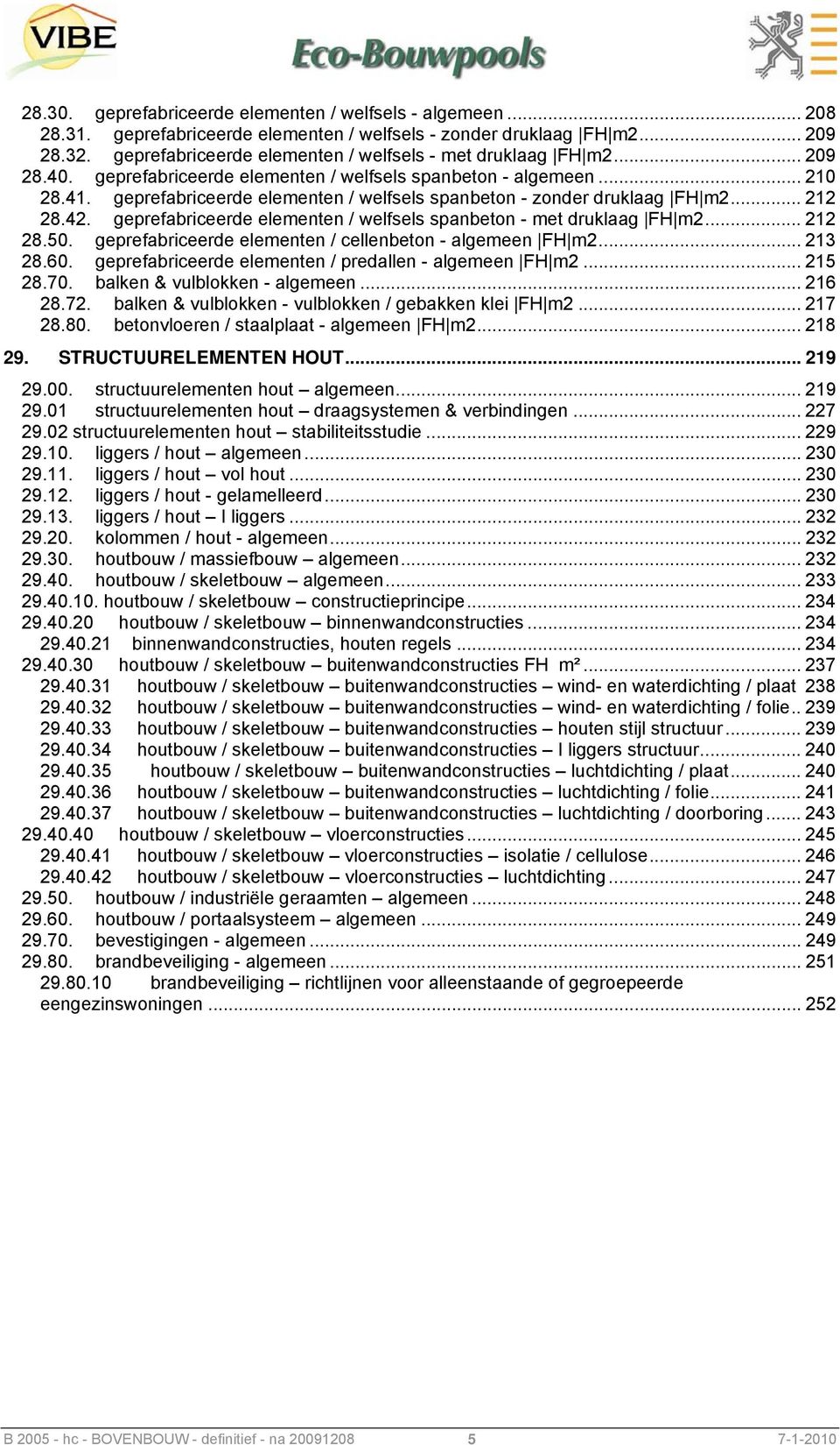 geprefabriceerde elementen / welfsels spanbeton - zonder druklaag FH m2... 212 28.42. geprefabriceerde elementen / welfsels spanbeton - met druklaag FH m2... 212 28.50.