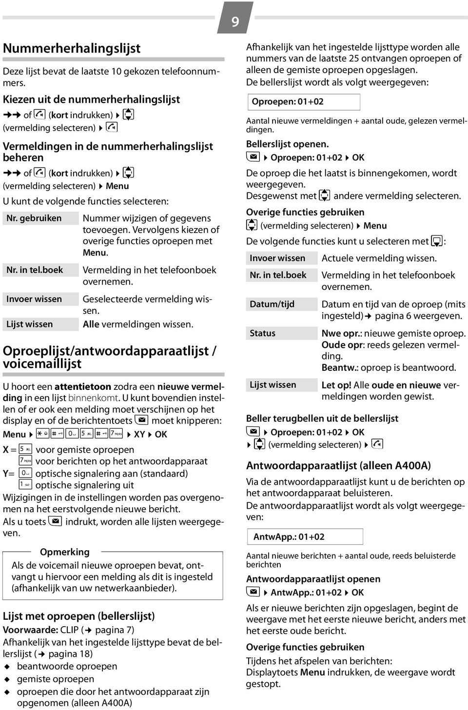 de volgende functies selecteren: Nr. gebruiken Nummer wijzigen of gegevens toevoegen. Vervolgens kiezen of overige functies oproepen met Menu. Nr. in tel.