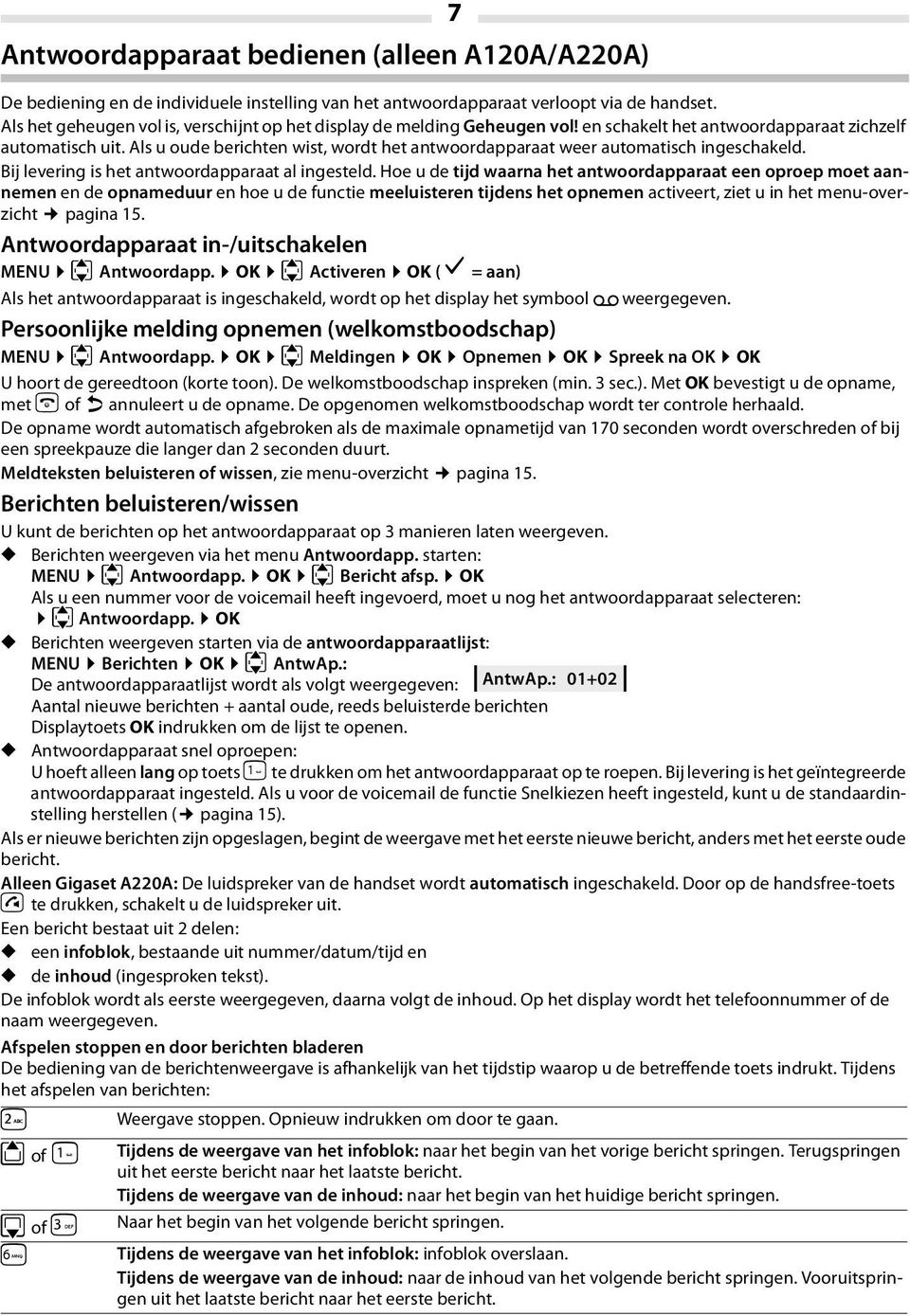 Als u oude berichten wist, wordt het antwoordapparaat weer automatisch ingeschakeld. Bij levering is het antwoordapparaat al ingesteld.