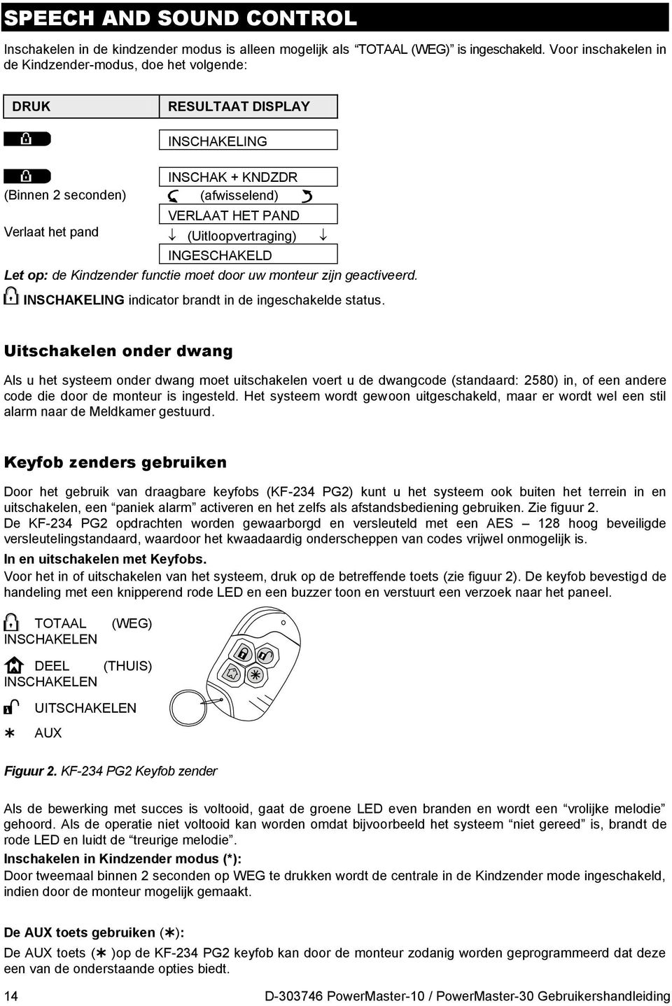 INGESCHAKELD Let op: de Kindzender functie moet door uw monteur zijn geactiveerd. INSCHAKELING indicator brandt in de ingeschakelde status.