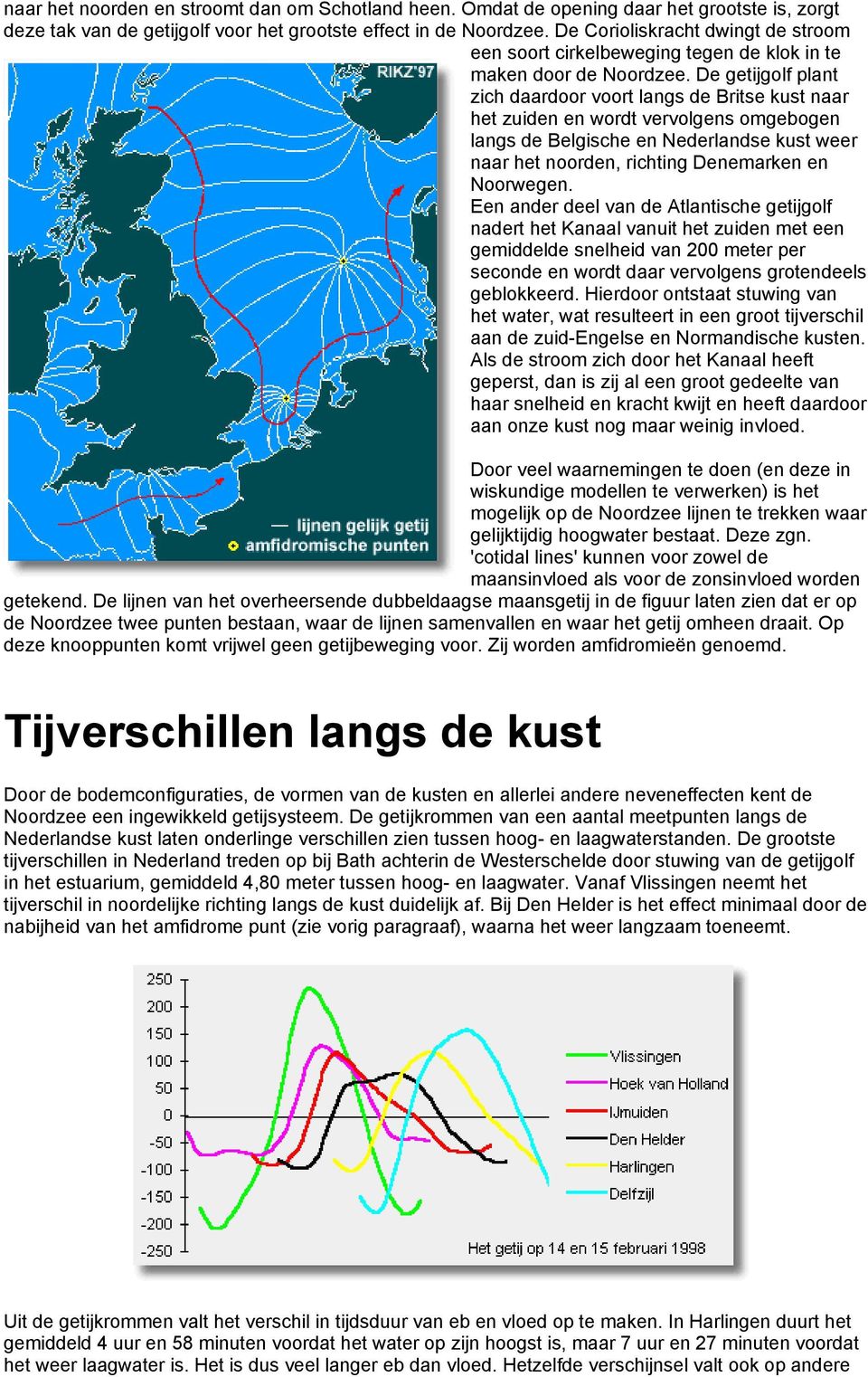 De getijgolf plant zich daardoor voort langs de Britse kust naar het zuiden en wordt vervolgens omgebogen langs de Belgische en Nederlandse kust weer naar het noorden, richting Denemarken en