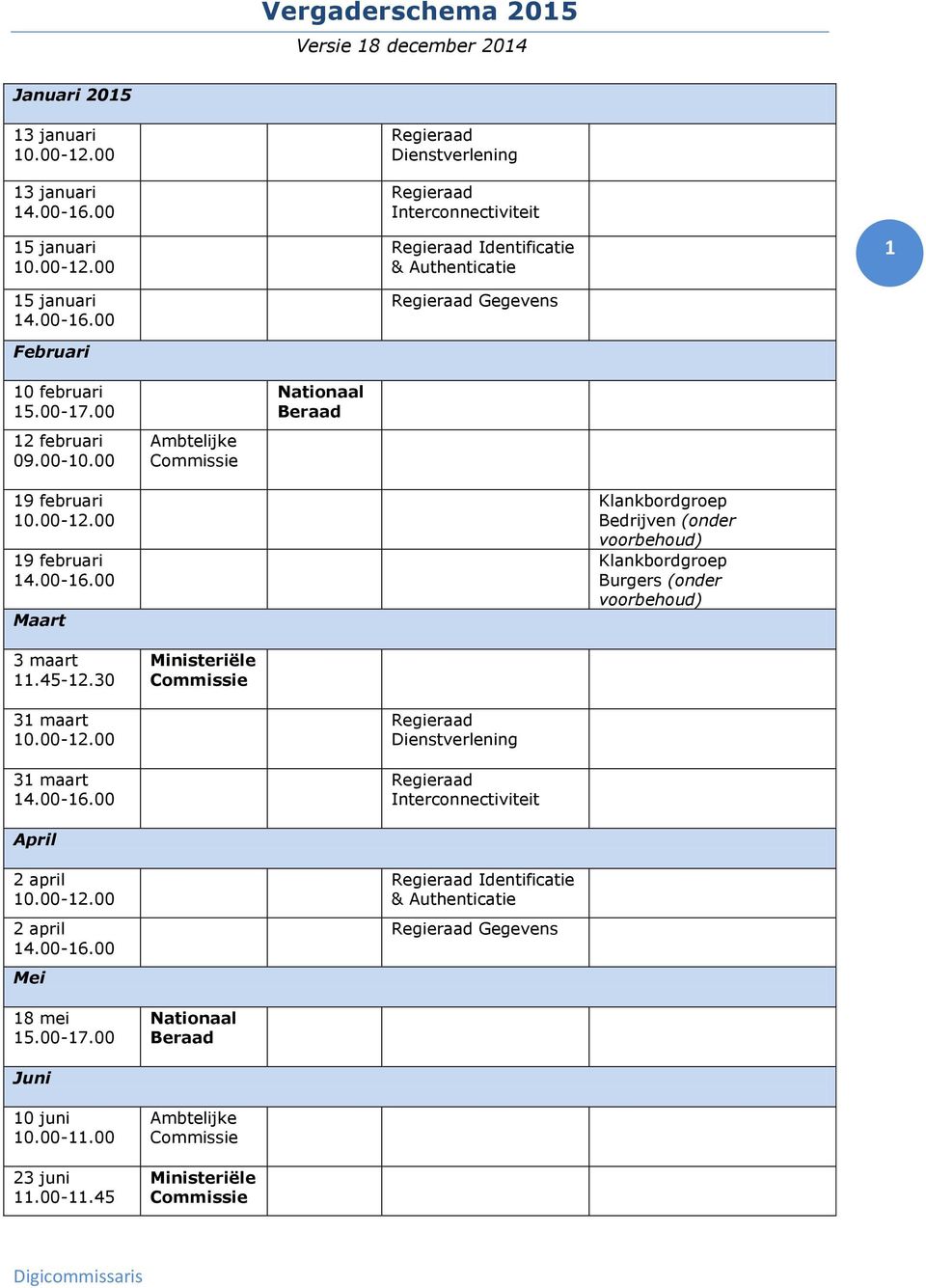 00 12 februari 09.00-10.00 Ambtelijke Commissie Nationaal Beraad 19 februari 10.00-12.00 19 februari 14.00-16.