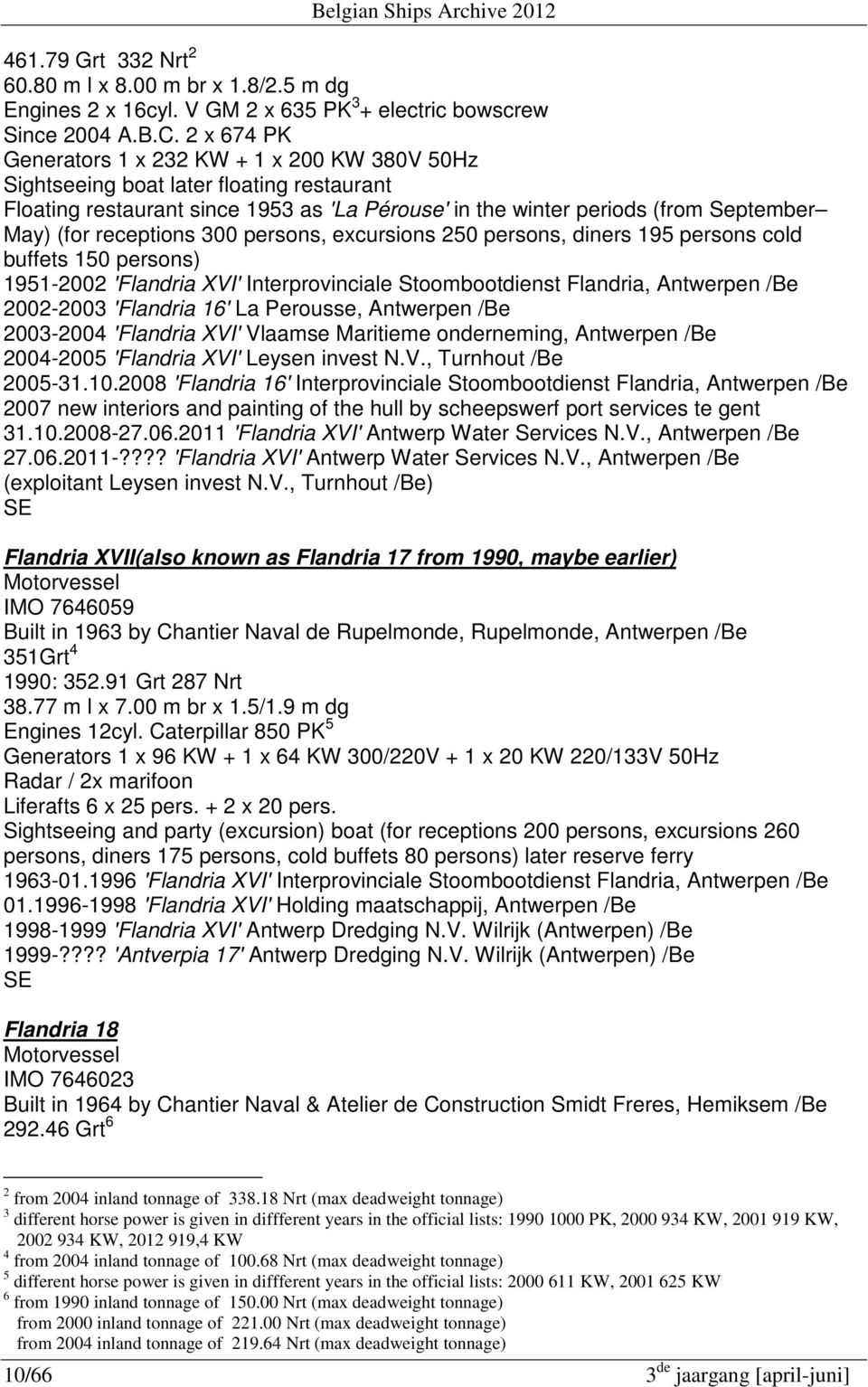 receptions 300 persons, excursions 250 persons, diners 195 persons cold buffets 150 persons) 1951-2002 'Flandria XVI' Interprovinciale Stoombootdienst Flandria, Antwerpen /Be 2002-2003 'Flandria 16'