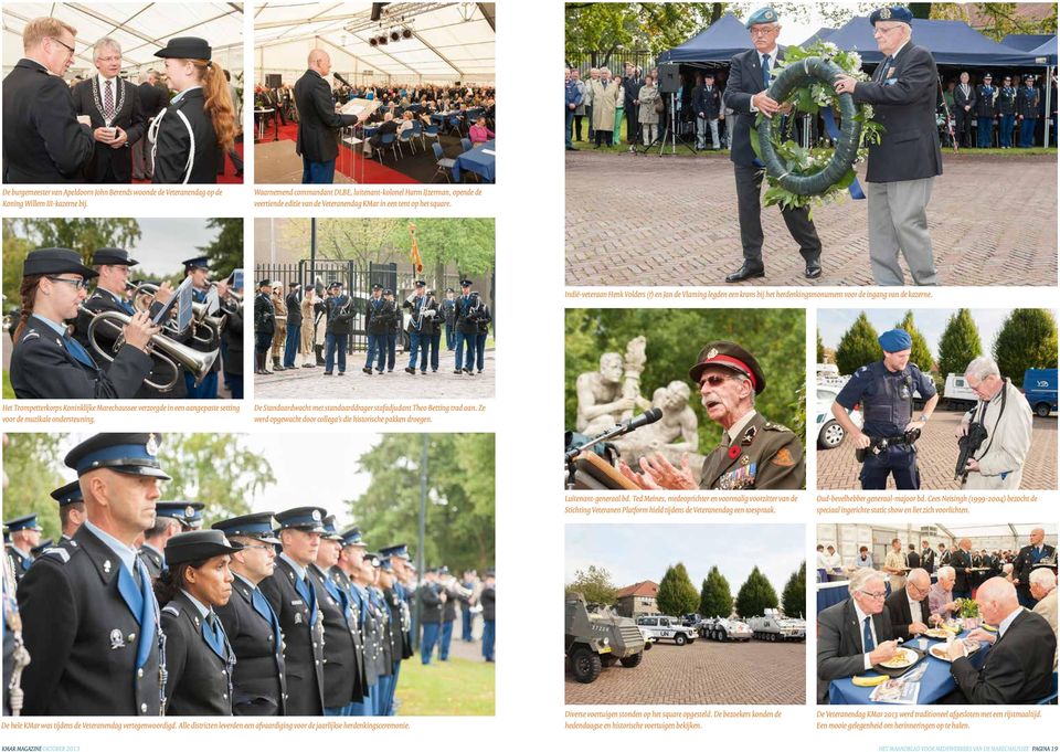 Indië-veteraan Henk Volders (r) en Jan de Vlaming legden een krans bij het herdenkingsmonument voor de ingang van de kazerne.