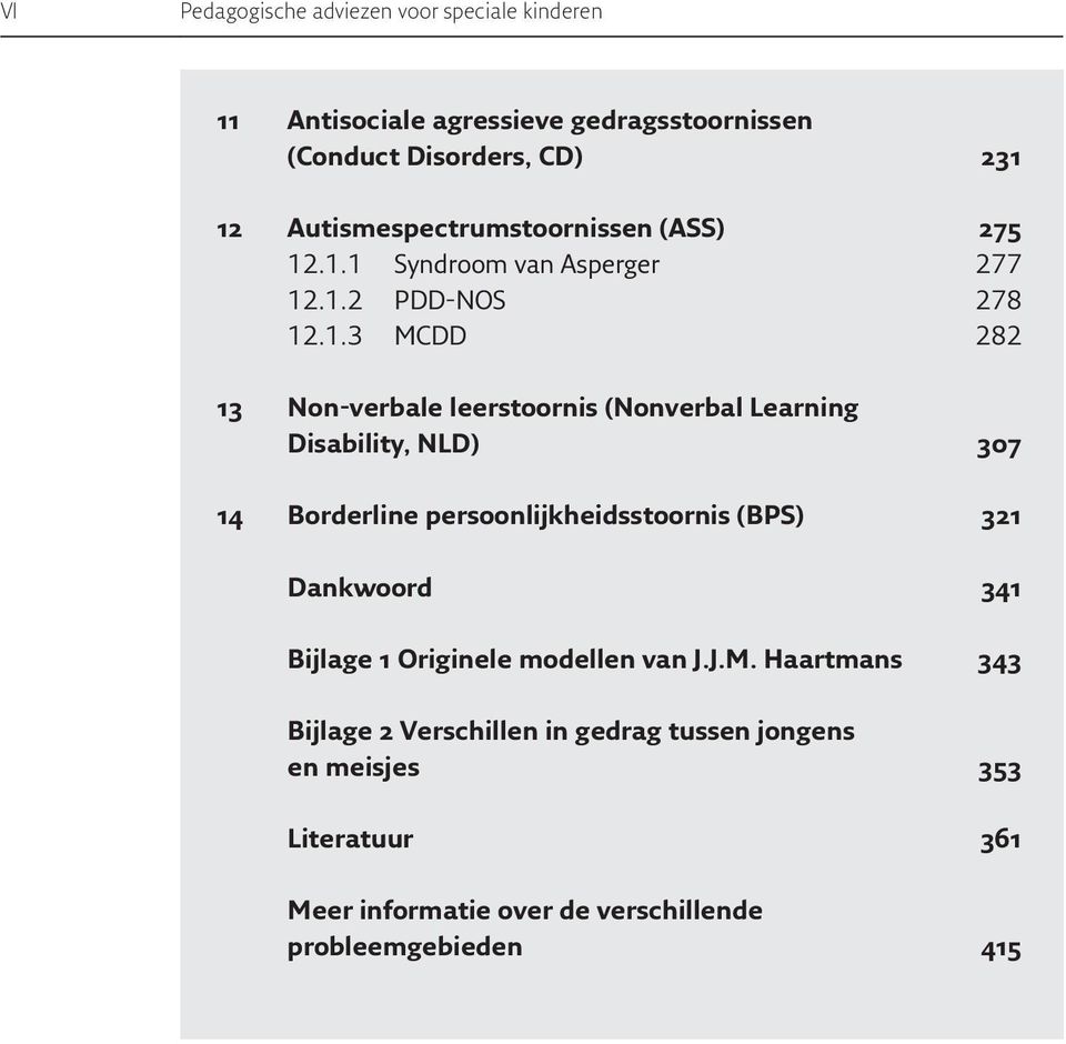 .1.1 Syndroom van Asperger 277 12.1.2 PDD-NOS 278 12.1.3 MCDD 282 13 Non-verbale leerstoornis (Nonverbal Learning Disability, NLD) 307 14