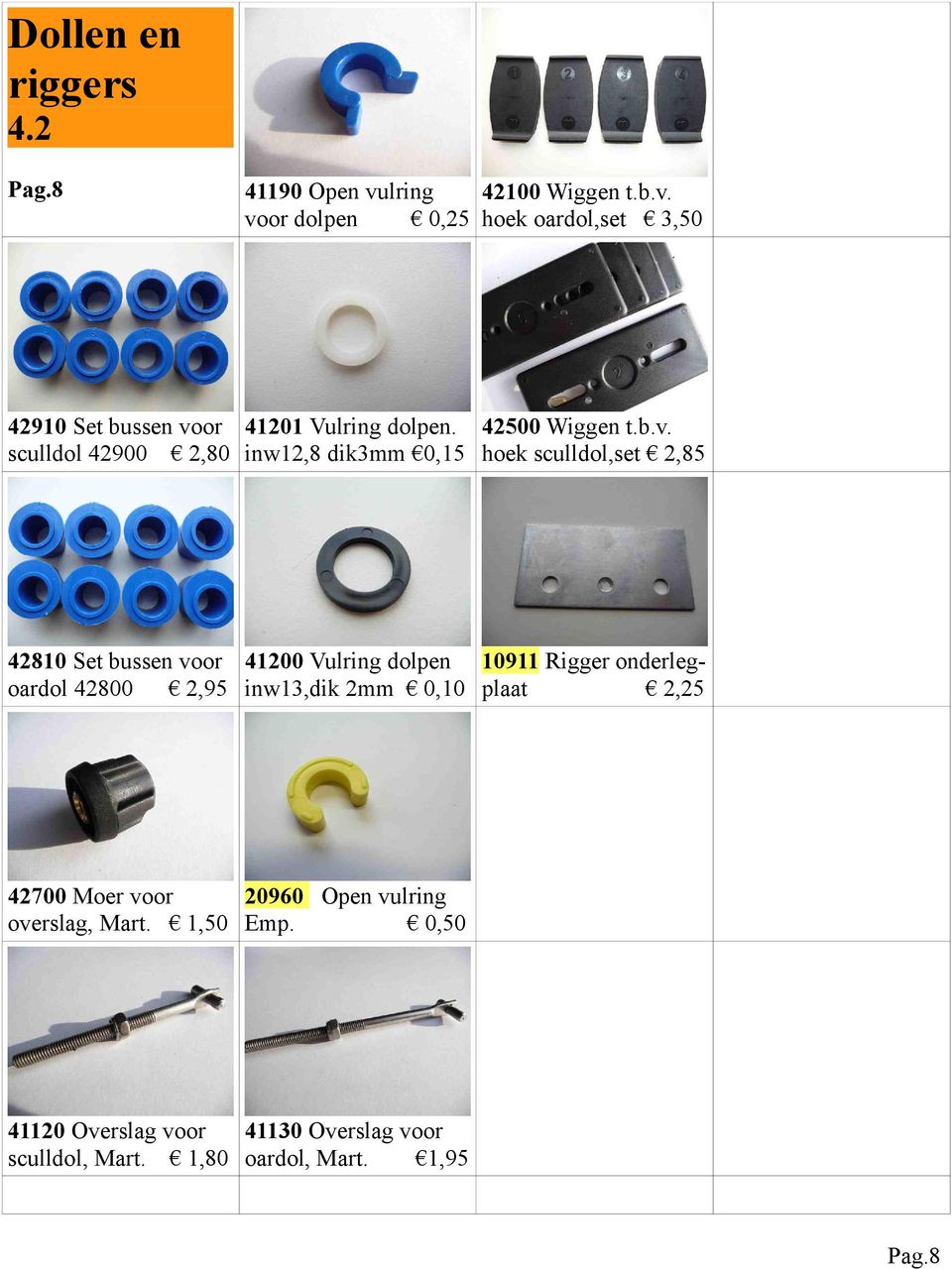 sculldol 42900 2,80 inw12,8 dik3mm 0,15 hoek sculldol,set 2,85 42810 Set bussen voor 41200 Vulring dolpen 10911 Rigger