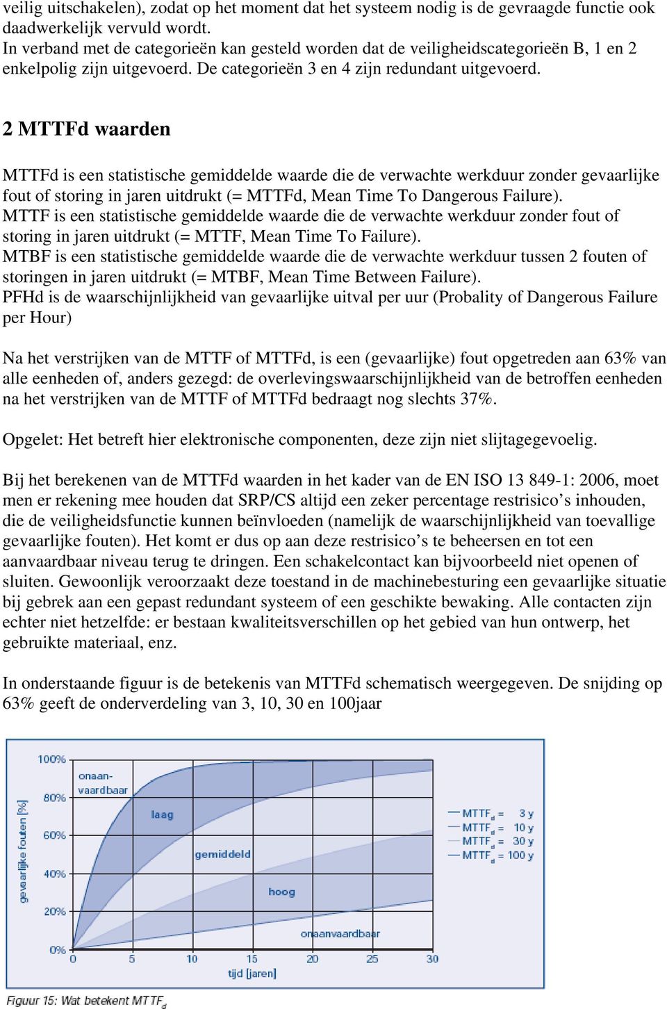 2 MTTFd waarden MTTFd is een statistische gemiddelde waarde die de verwachte werkduur zonder gevaarlijke fout of storing in jaren uitdrukt (= MTTFd, Mean Time To Dangerous Failure).