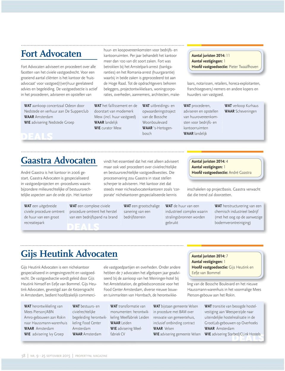 De vastgoedsectie is actief in het procederen, adviseren en opstellen van Aantal juristen 2014: 11 Hoofd vastgoedsectie: Pieter Twaalfhoven laars, notarissen, retailers, horeca-exploitanten,