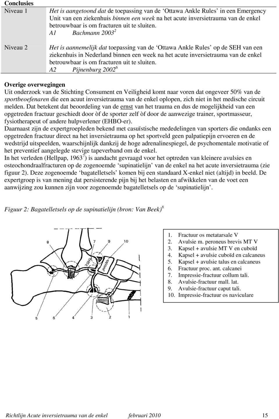 A1 Bachmann 2003 2 Het is aannemelijk dat toepassing van de Ottawa Ankle Rules op de SEH van een ziekenhuis in Nederland binnen een week na het acute inversietrauma van de enkel  A2 Pijnenburg 2002 6