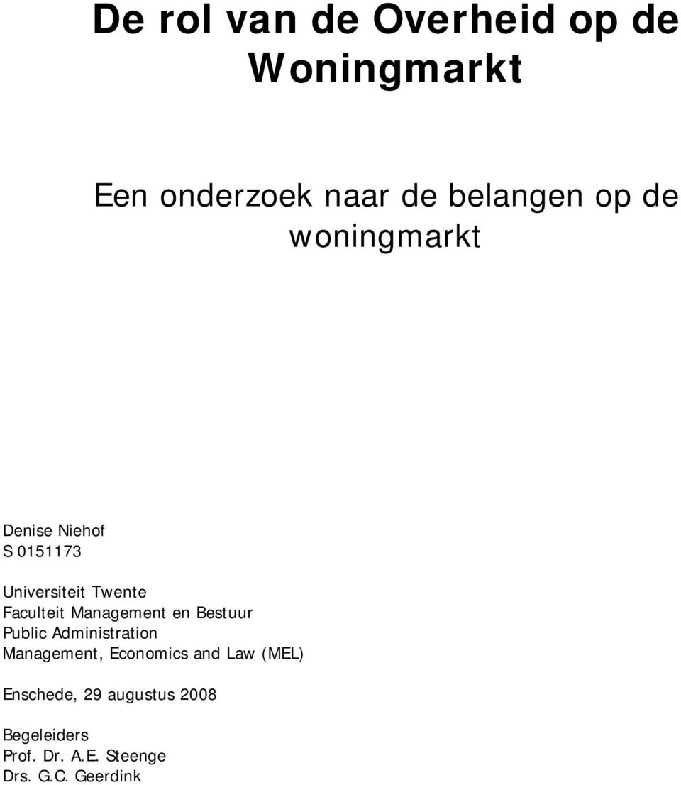 Management en Bestuur Public Administration Management, Economics and Law