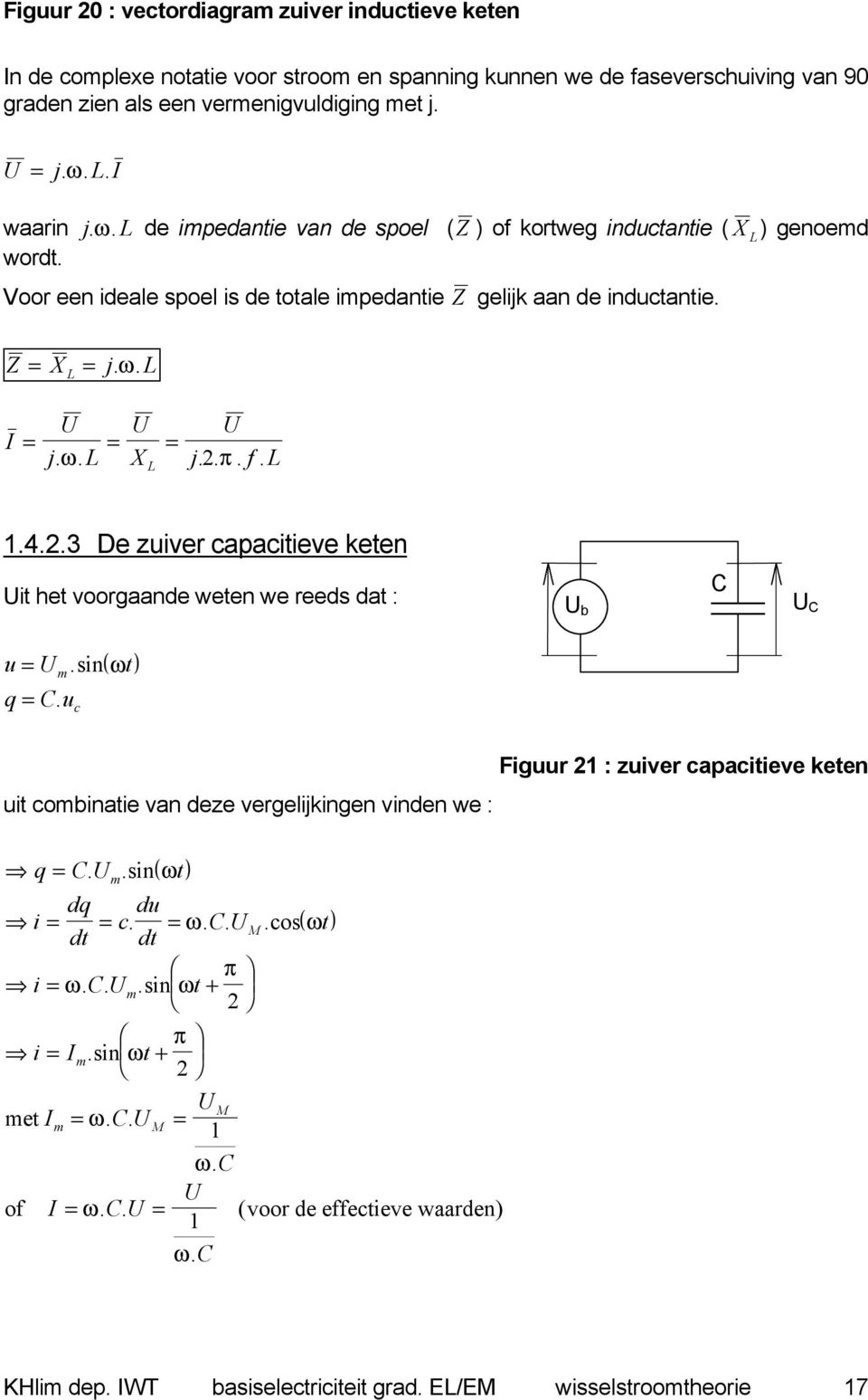 f..4..3 De zuiver capacitieve keten it het voorgaande weten we reeds dat : b u =.sin( ωt) q =. u c uit cobinatie van deze vergelijkingen vinden we : q =..sin( ωt) dq i = = c. du = ω.. ( ) M.