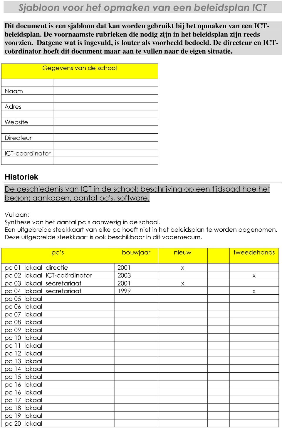 De directeur en ICTcoördinator hoeft dit document maar aan te vullen naar de eigen situatie.