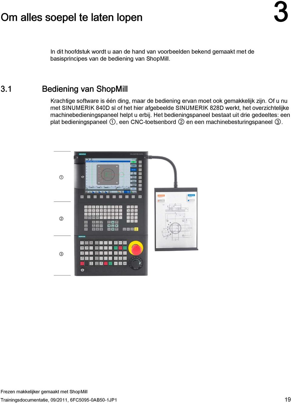 Of u nu met SINUMERIK 840D sl of het hier afgebeelde SINUMERIK 828D werkt, het overzichtelijke machinebedieningspaneel helpt u erbij.