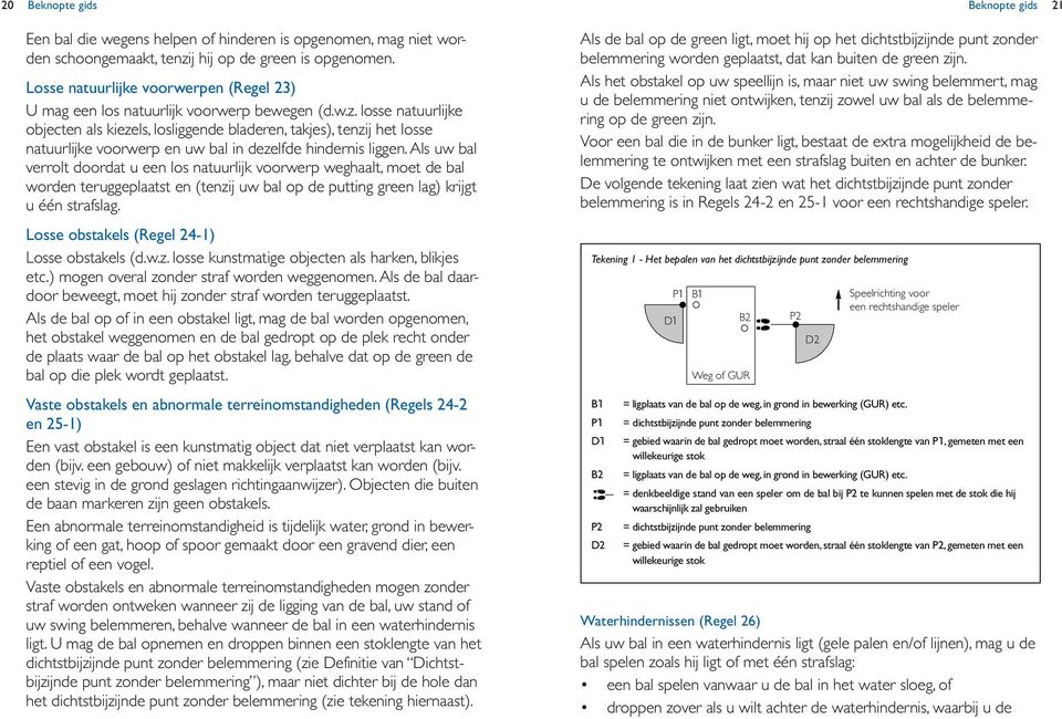 losse natuurlijke objecten als kiezels, losliggende bladeren, takjes), tenzij het losse natuurlijke voorwerp en uw bal in dezelfde hindernis liggen.