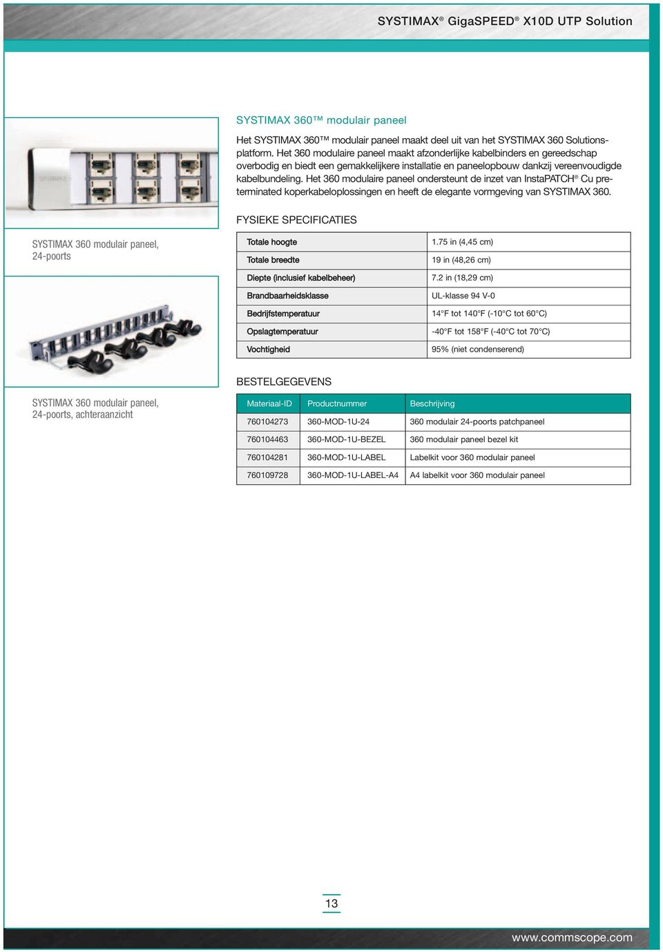 Het 360 modulaire paneel ondersteunt de inzet van InstaPATCH Cu preterminated koperkabeloplossingen en heeft de elegante vormgeving van SYSTIMAX 360.