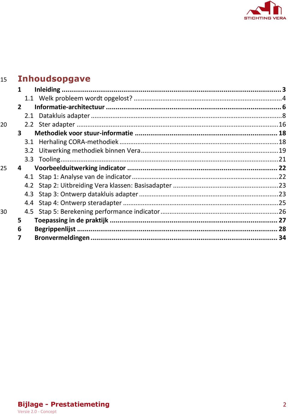 .. 21 4 Voorbeelduitwerking indicator... 22 4.1 Stap 1: Analyse van de indicator... 22 4.2 Stap 2: Uitbreiding Vera klassen: Basisadapter... 23 4.