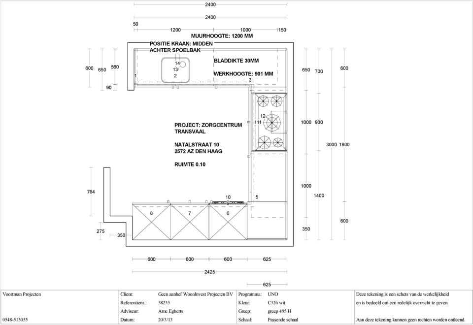 0 764 0 9 5 000 400 8 7 6 600 275 350 350 600 600 600 625 2425 625 Voortman Projecten Client: Geen aanhef WoonInvest Projecten BV Programma: UNO Deze tekening is een