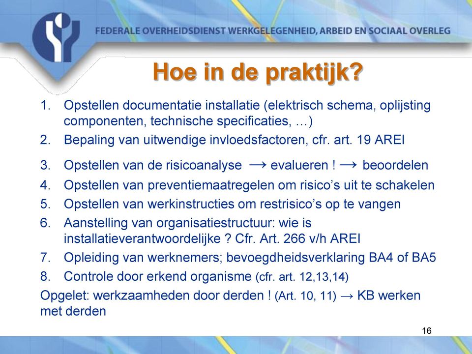 Opstellen van preventiemaatregelen om risico s uit te schakelen 5. Opstellen van werkinstructies om restrisico s op te vangen 6.