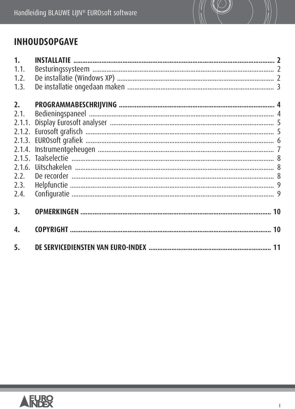 .. 5 2.1.3. EUROsoft grafiek... 6 2.1.4. Instrumentgeheugen... 7 2.1.5. Taalselectie... 8 2.1.6. Uitschakelen... 8 2.2. De recorder... 8 2.3. Helpfunctie.