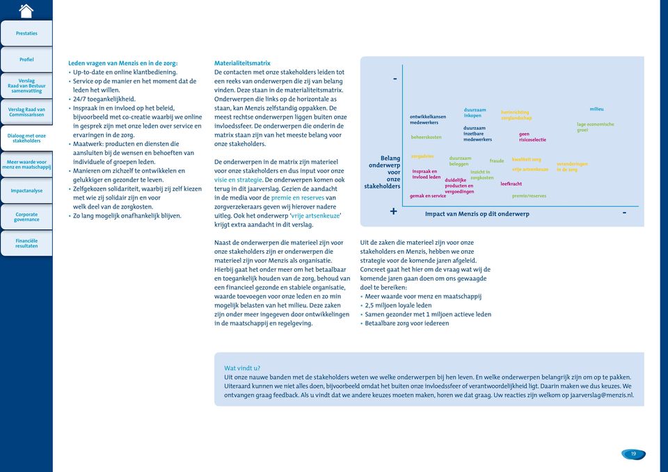 Maatwerk: producten en diensten die aansluiten bij de wensen en behoeften van individuele of groepen leden. Manieren om zichzelf te ontwikkelen en gelukkiger en gezonder te leven.