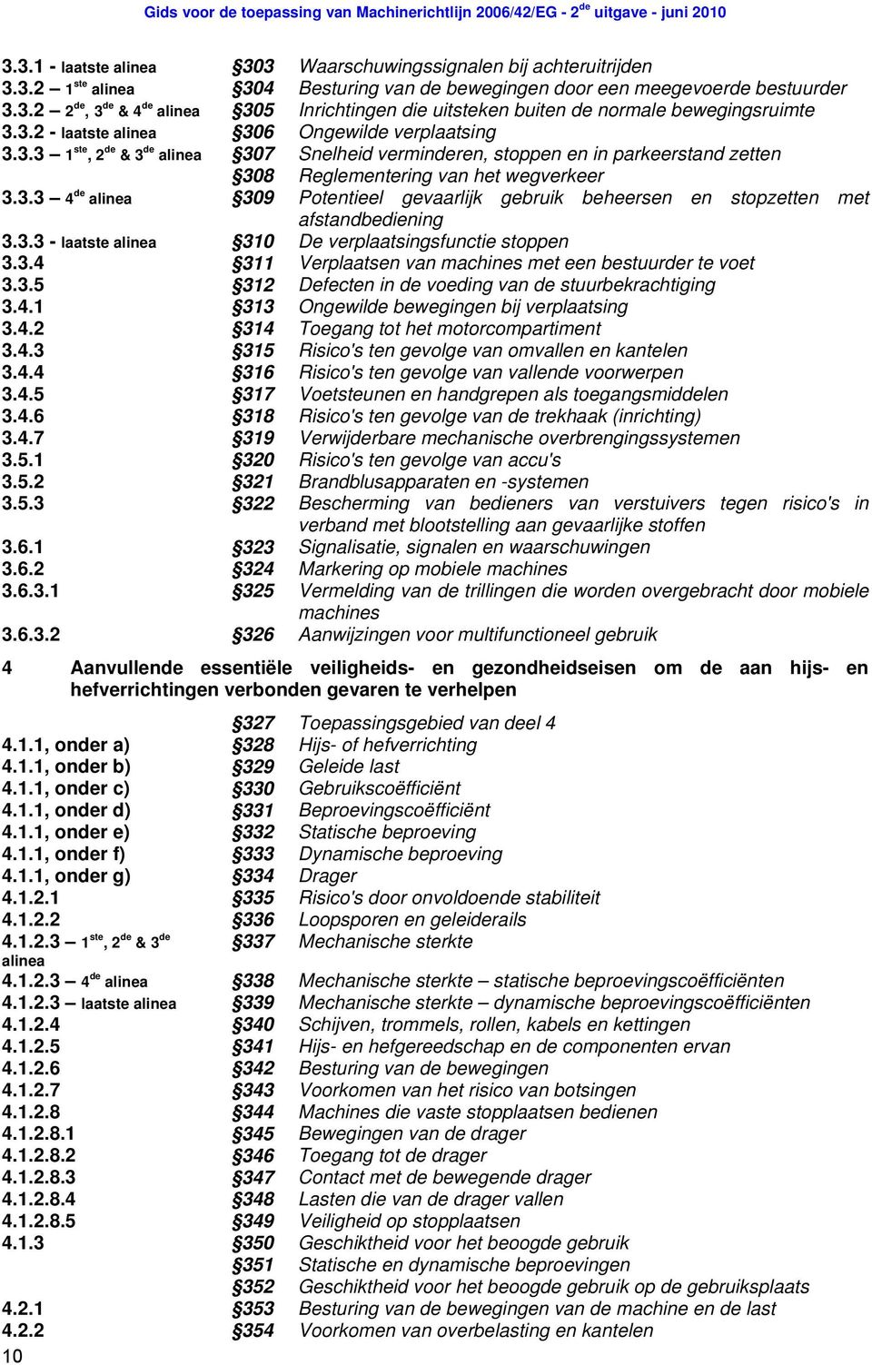 3.3 - laatste alinea 310 De verplaatsingsfunctie stoppen 3.3.4 311 Verplaatsen van machines met een bestuurder te voet 3.3.5 312 Defecten in de voeding van de stuurbekrachtiging 3.4.1 313 Ongewilde bewegingen bij verplaatsing 3.