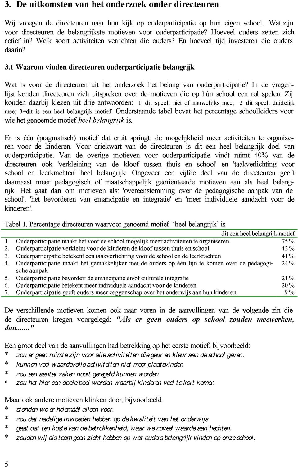 En hoeveel tijd investeren die ouders daarin? 3.1 Waarom vinden directeuren ouderparticipatie belangrijk Wat is voor de directeuren uit het onderzoek het belang van ouderparticipatie?