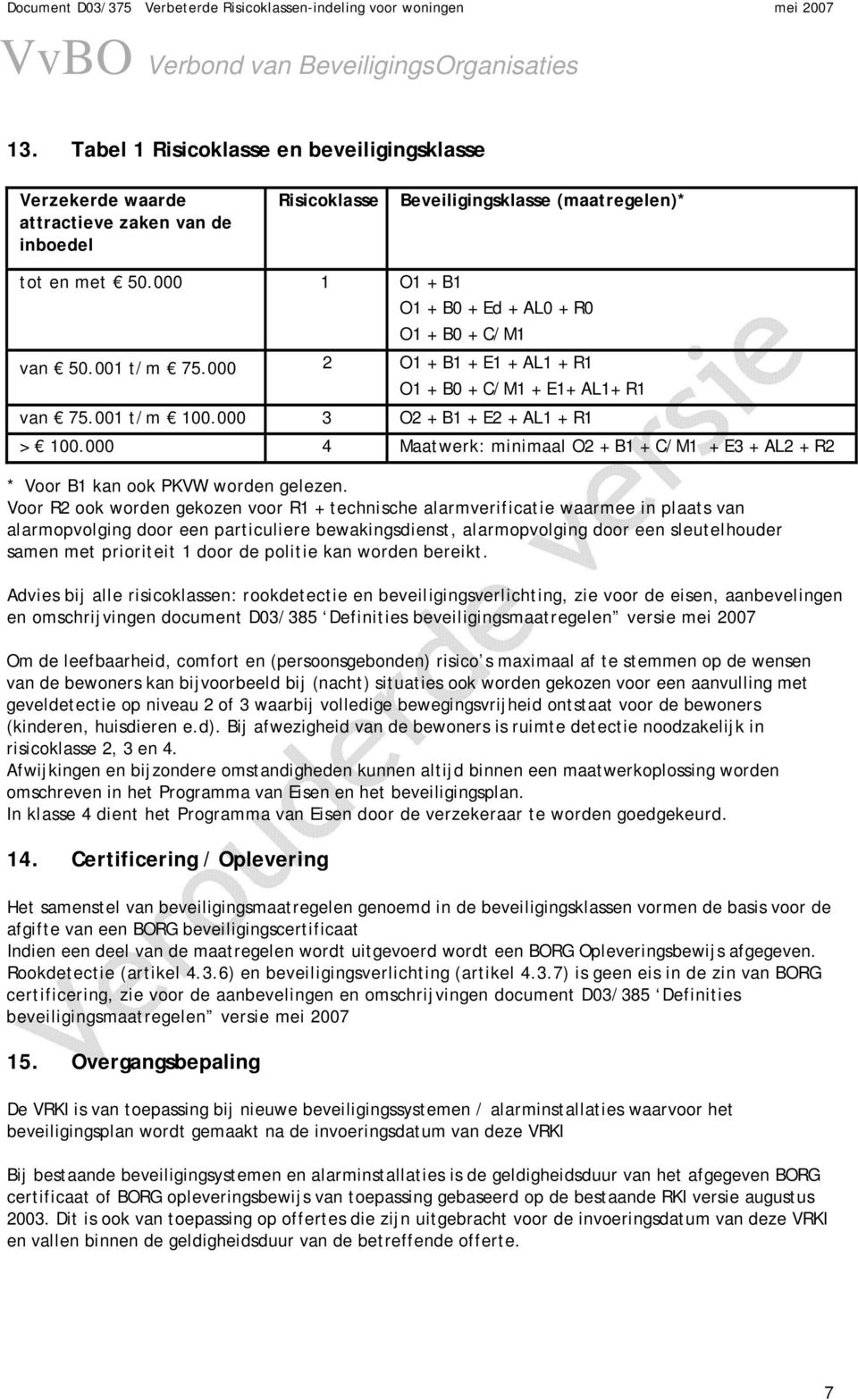 000 Maatwerk: minimaal O2 + B1 + C/M1 + E + AL2 + R2 * Voor B1 kan ook PKVW worden gelezen.