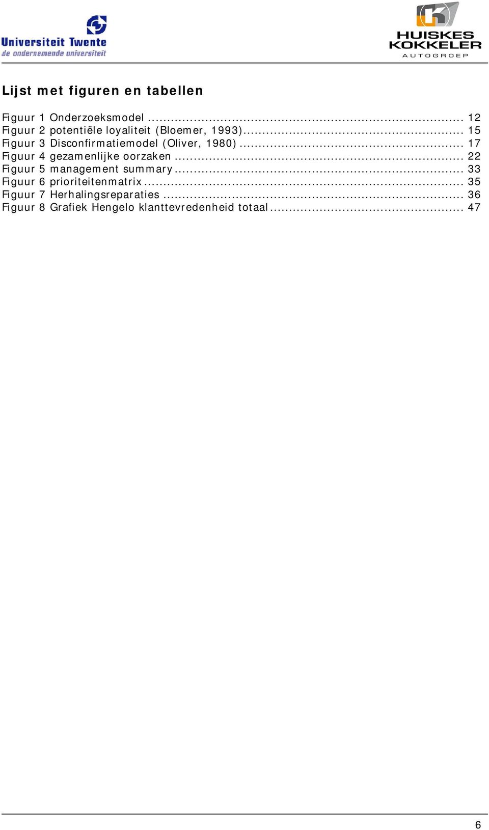 .. 15 Figuur 3 Disconfirmatiemodel (Oliver, 1980)... 17 Figuur 4 gezamenlijke oorzaken.